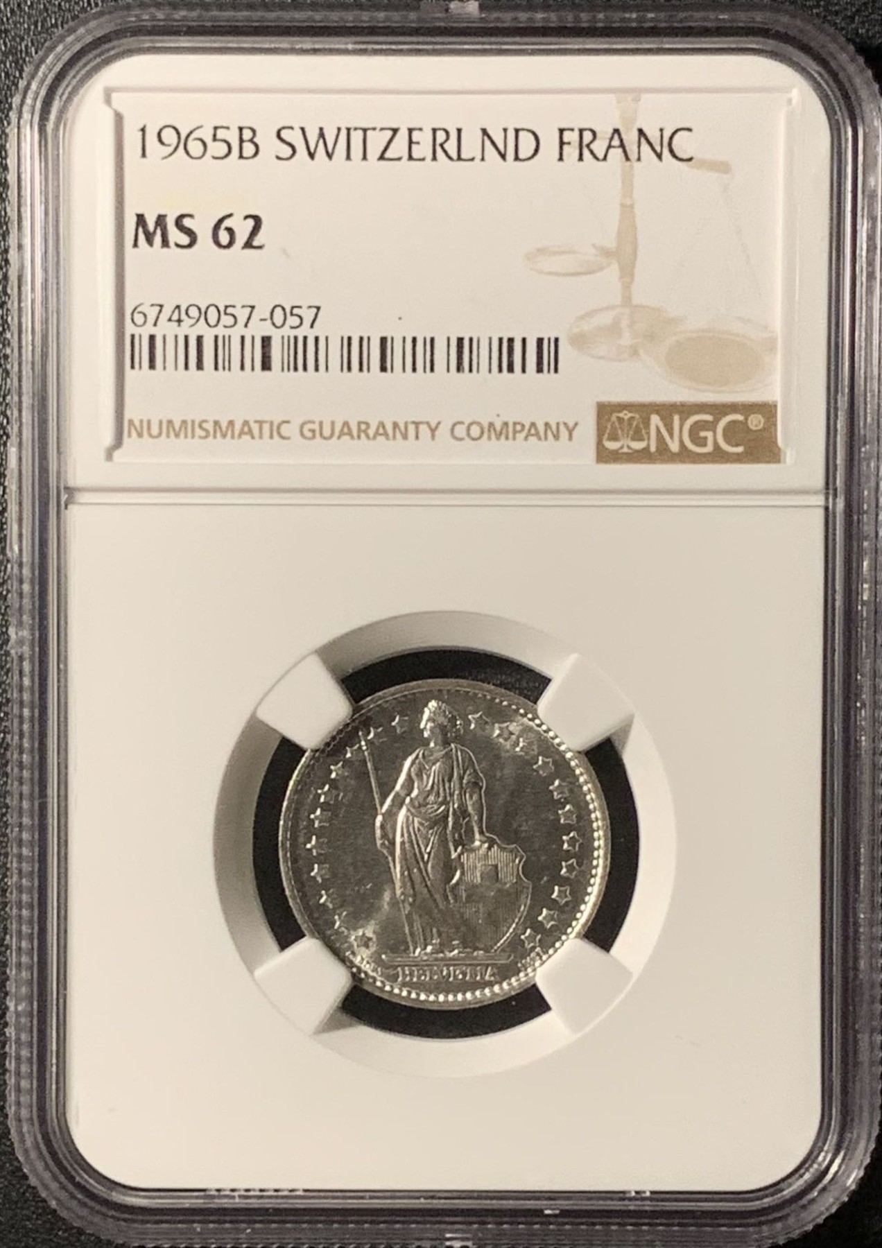 紫瑗钱币——第300期拍卖 瑞士 1964年 赫尔维蒂亚 1法郎 银币 NGC MS62