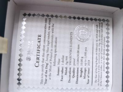 燕姐换藏第55场 新西兰2018年狗年镶嵌施华洛世奇水晶长方形纪念币