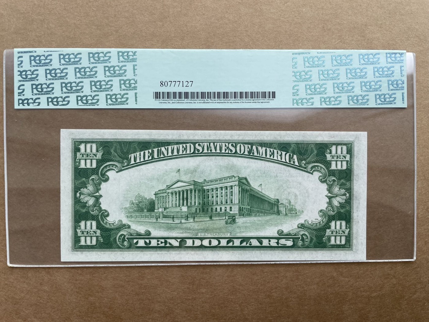 美国1928年C版10美元 芝加哥分行 LGS PCGS64PPQ 稀有年版