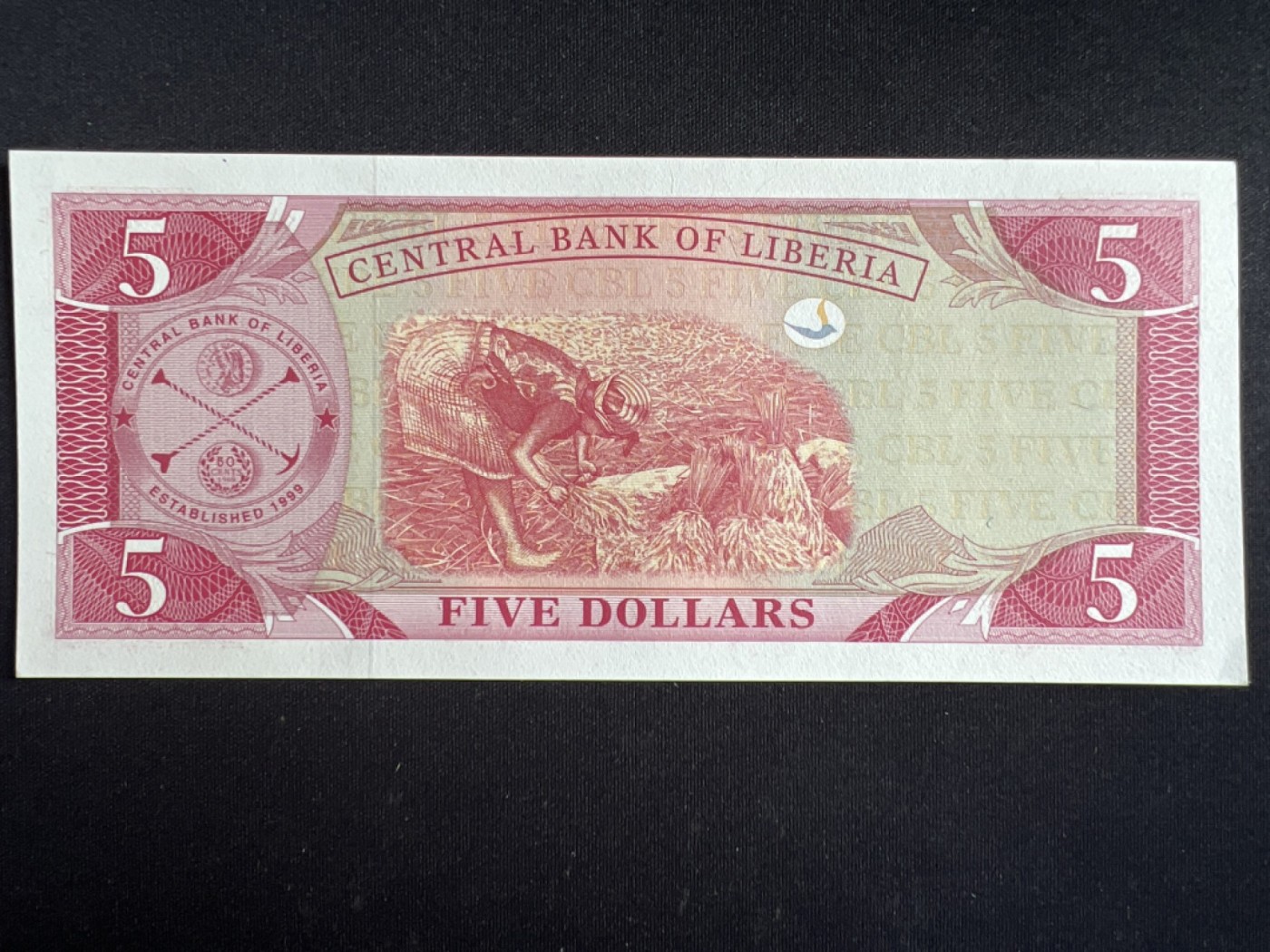 第426期 纸币专场 （无押金，捡漏，全场20包邮，偏远地区除外，接收代拍业务） 利比里亚五元