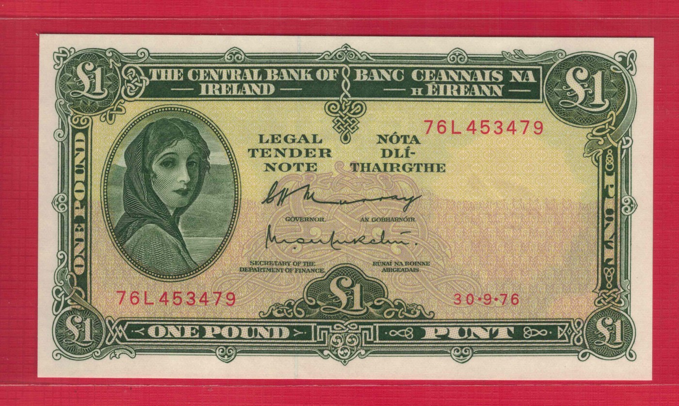 爱尔兰1镑 1976年 P-64d 欧洲纸币 实物如图 UNC