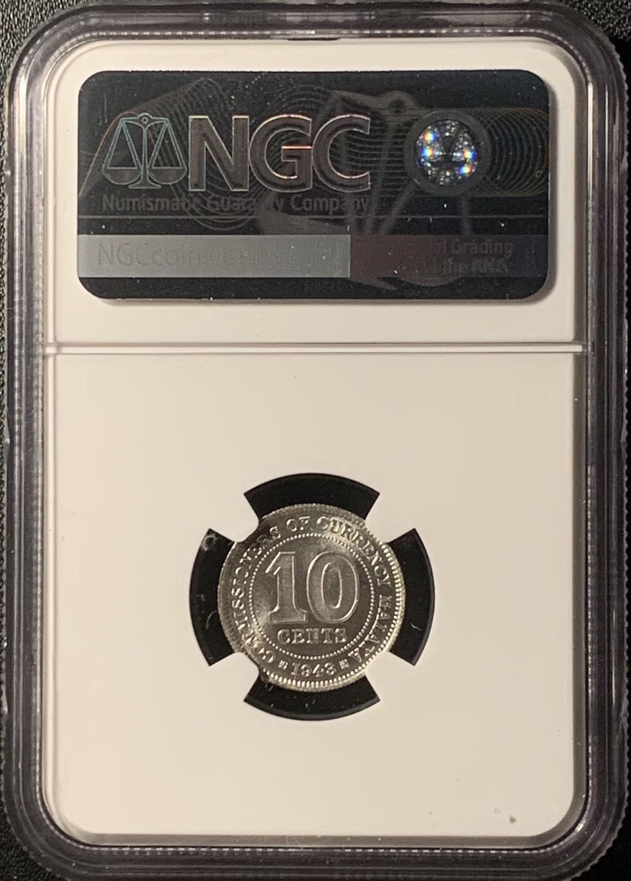 紫瑗钱币——第300期拍卖 马来亚 1943年 乔治六世 10分 银币 NGC MS64