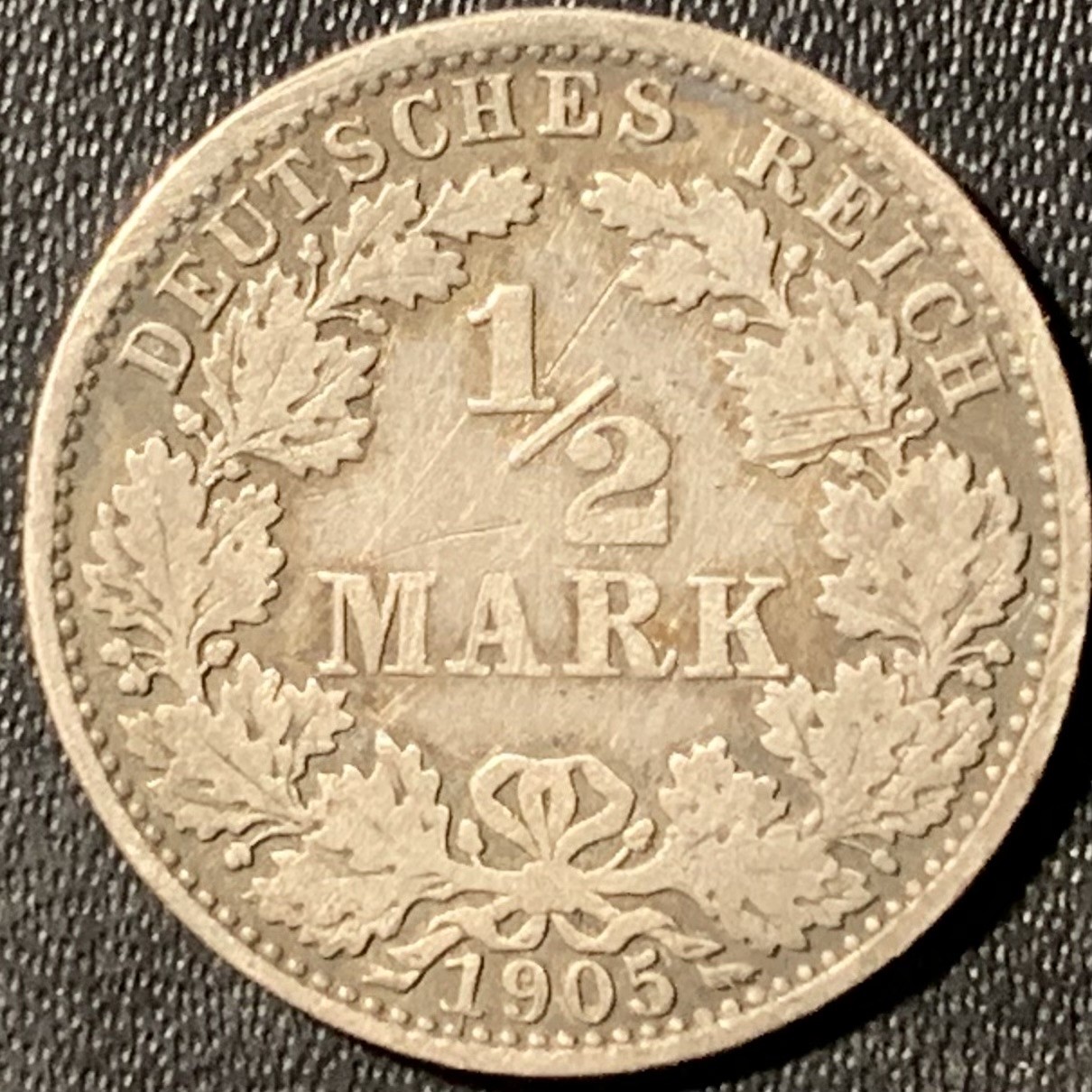 紫瑗钱币——第300期拍卖 德国 1905年 A版 第二帝国 1/2马克 2.77克 0.9银