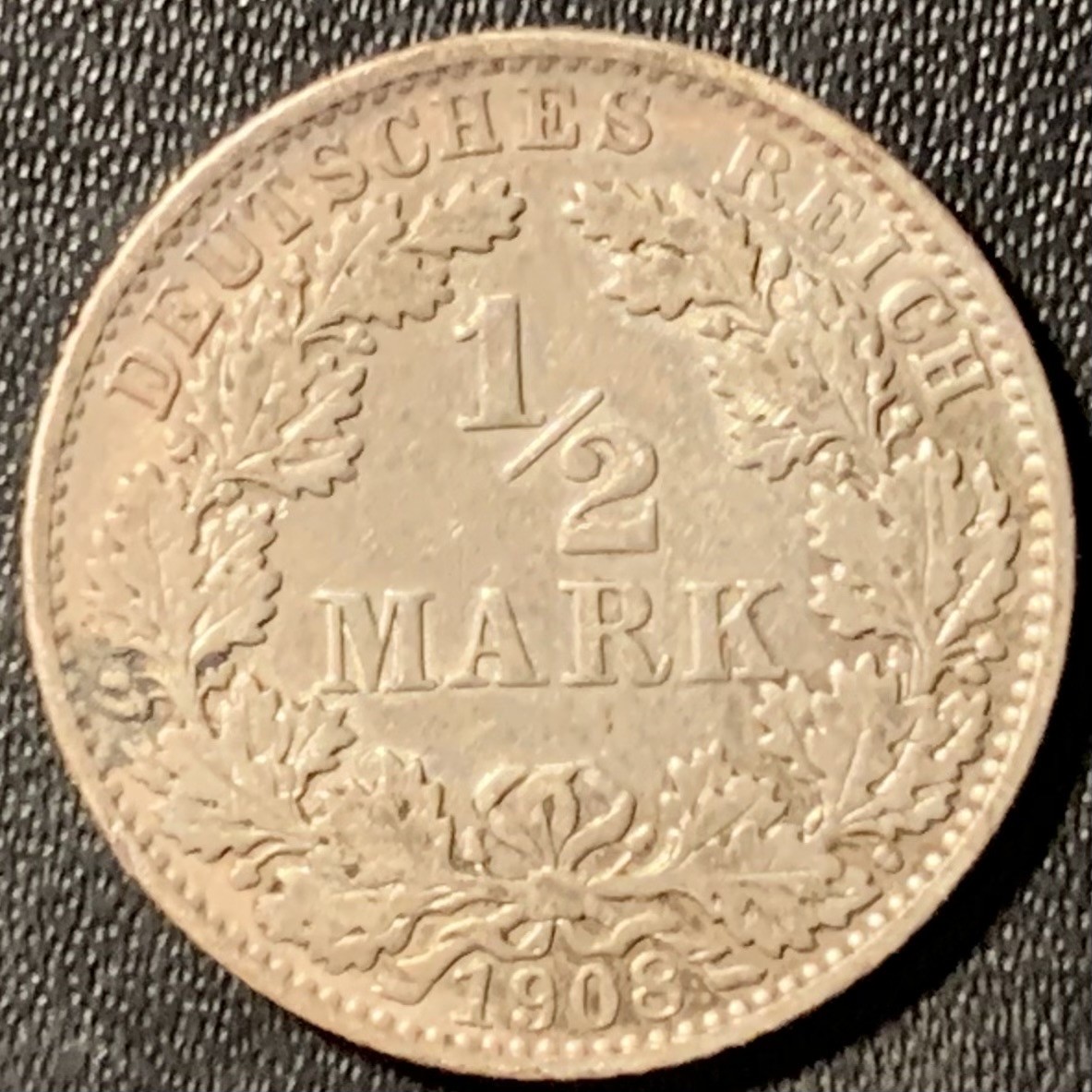 紫瑗钱币——第300期拍卖 德国 1905年 E版 第二帝国 1/2马克 2.77克 0.9银