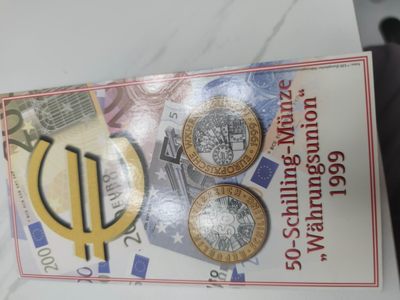 燕姐换藏第55场 奥地利1999欧元币中币50先令双色币原卡装