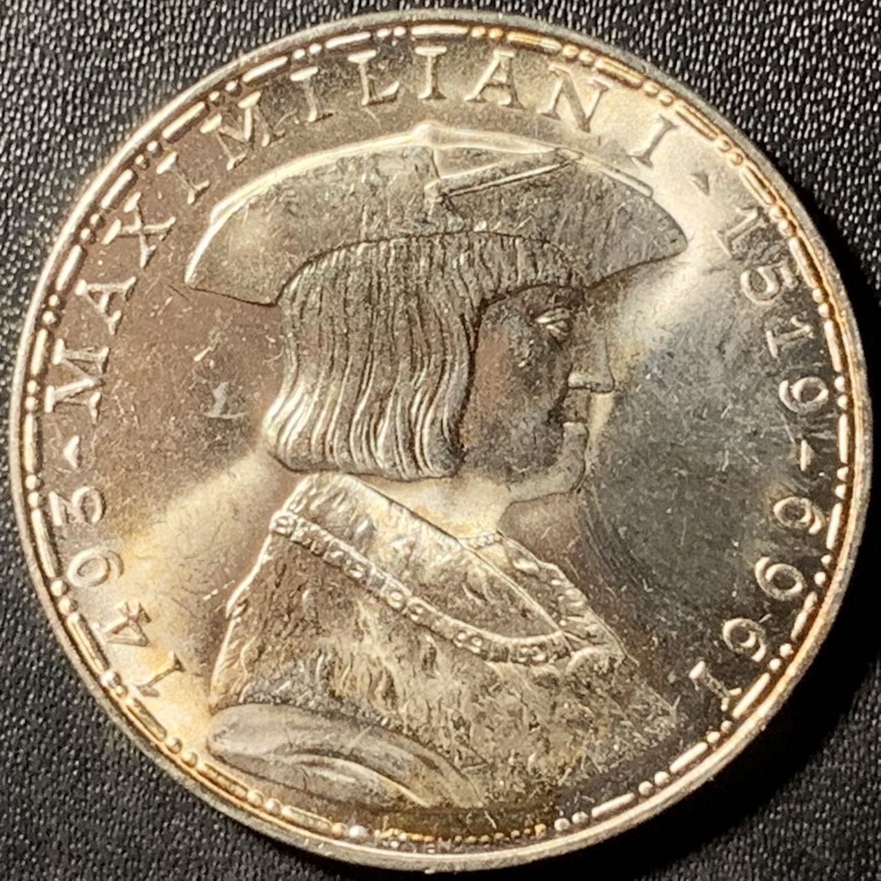 紫瑗钱币——第300期拍卖 奥地利 1969年 马克西米安诞辰450周年 50先令 20克 0.9银 UNC