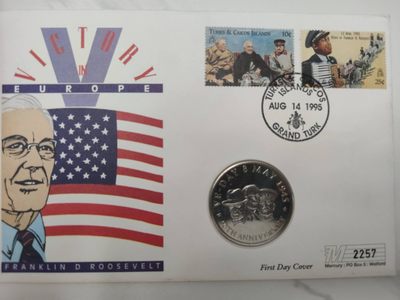 燕姐换藏第55场 特克斯和凯科斯1995年二战胜利50周年三巨头邮币封