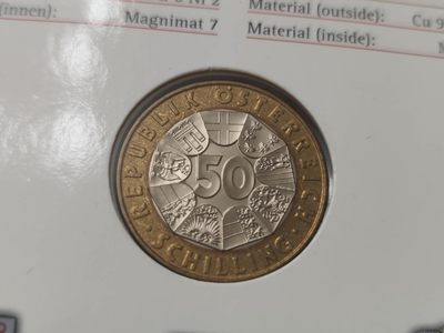 燕姐换藏第55场 奥地利1999欧元币中币50先令双色币原卡装
