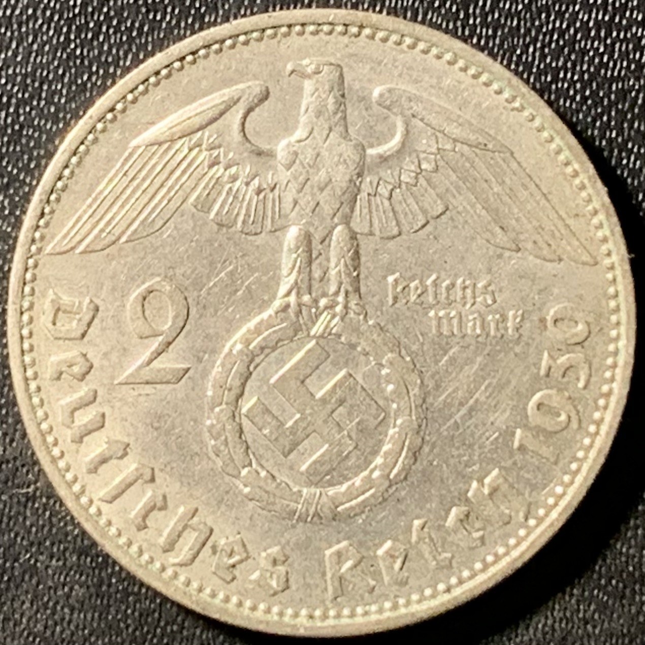 紫瑗钱币——第300期拍卖 德国 1939年 J版 兴登堡 字符 2马克 8克 0.625银