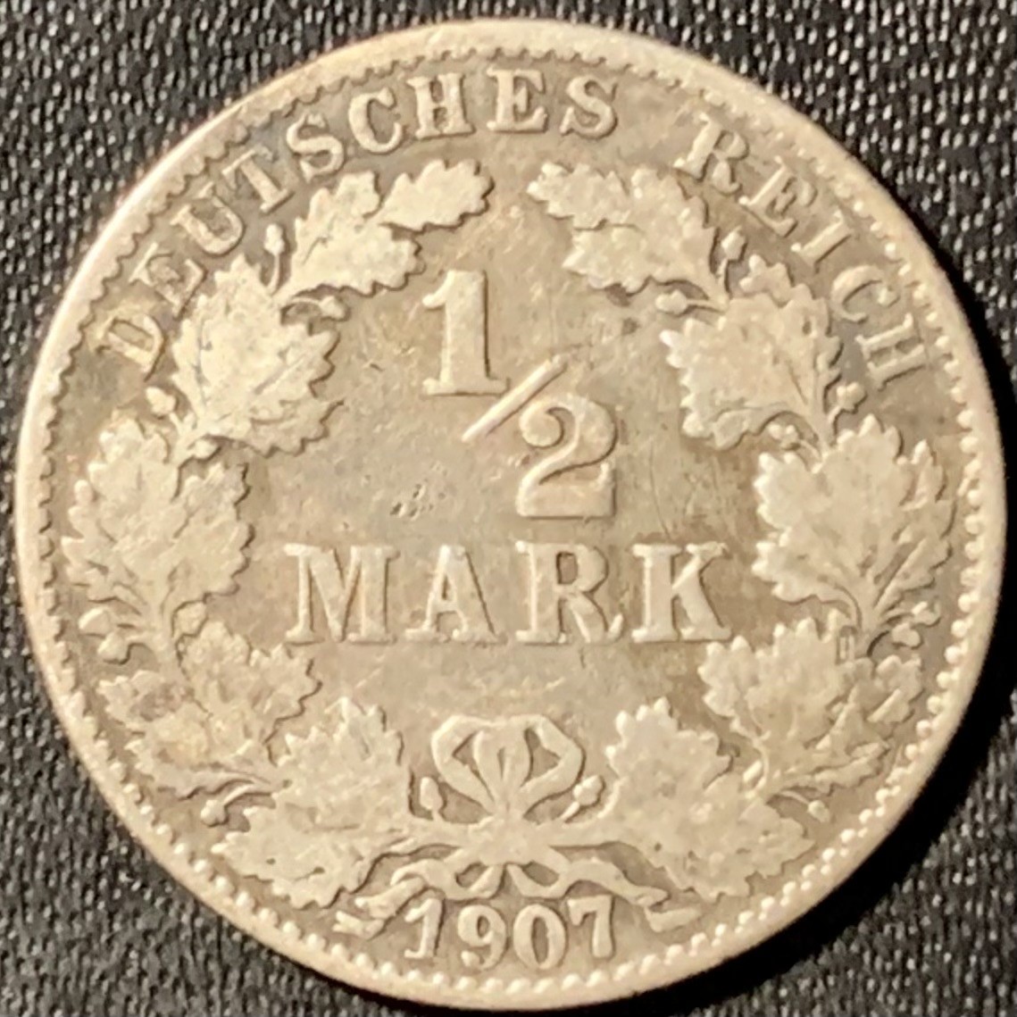 紫瑗钱币——第300期拍卖 德国 1907年 J版 第二帝国 1/2马克 2.77克 0.9银