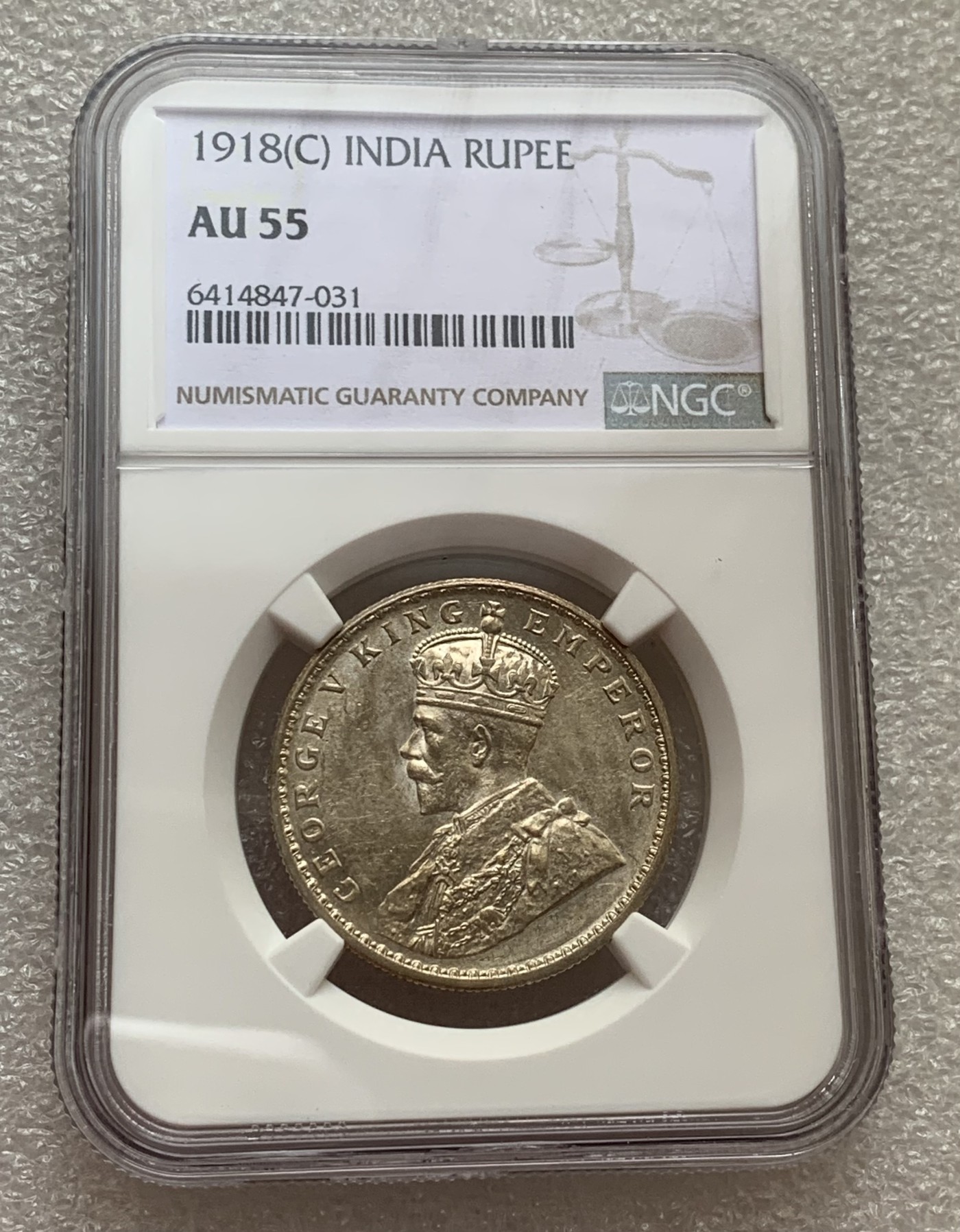瓶子🏺第105期拍卖会  英属印度1918年乔治五世1卢比  NGC AU55