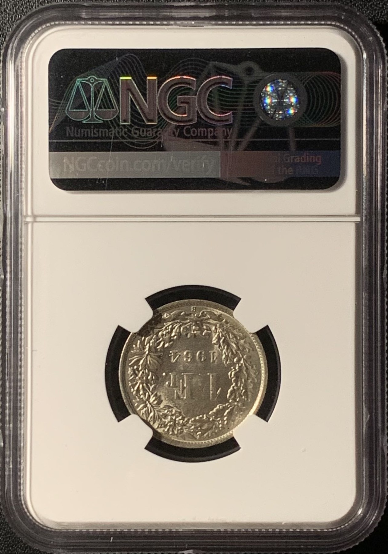 紫瑗钱币——第300期拍卖 瑞士 1964年 赫尔维蒂亚 1法郎 银币 NGC MS63