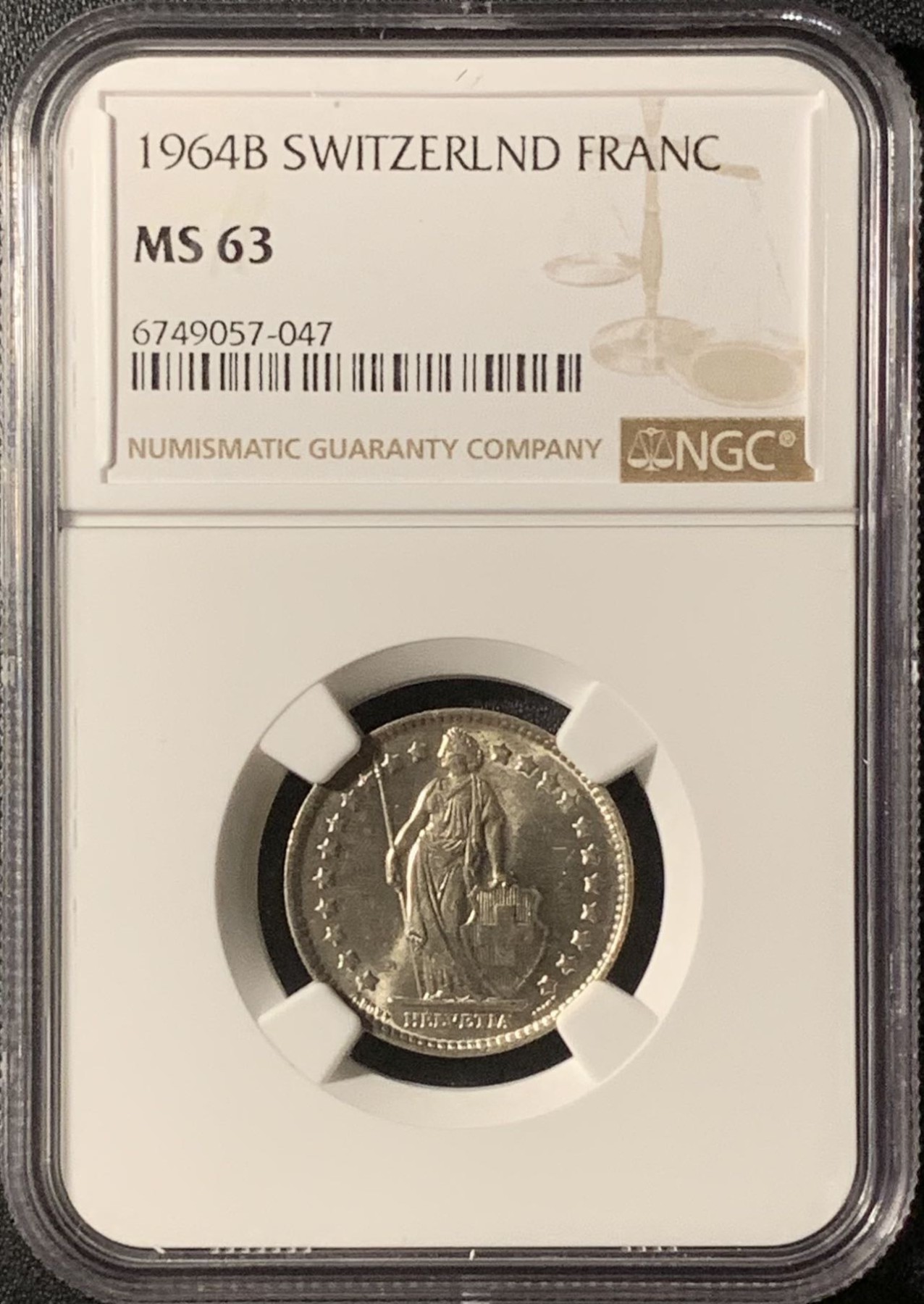 紫瑗钱币——第300期拍卖 瑞士 1964年 赫尔维蒂亚 1法郎 银币 NGC MS63