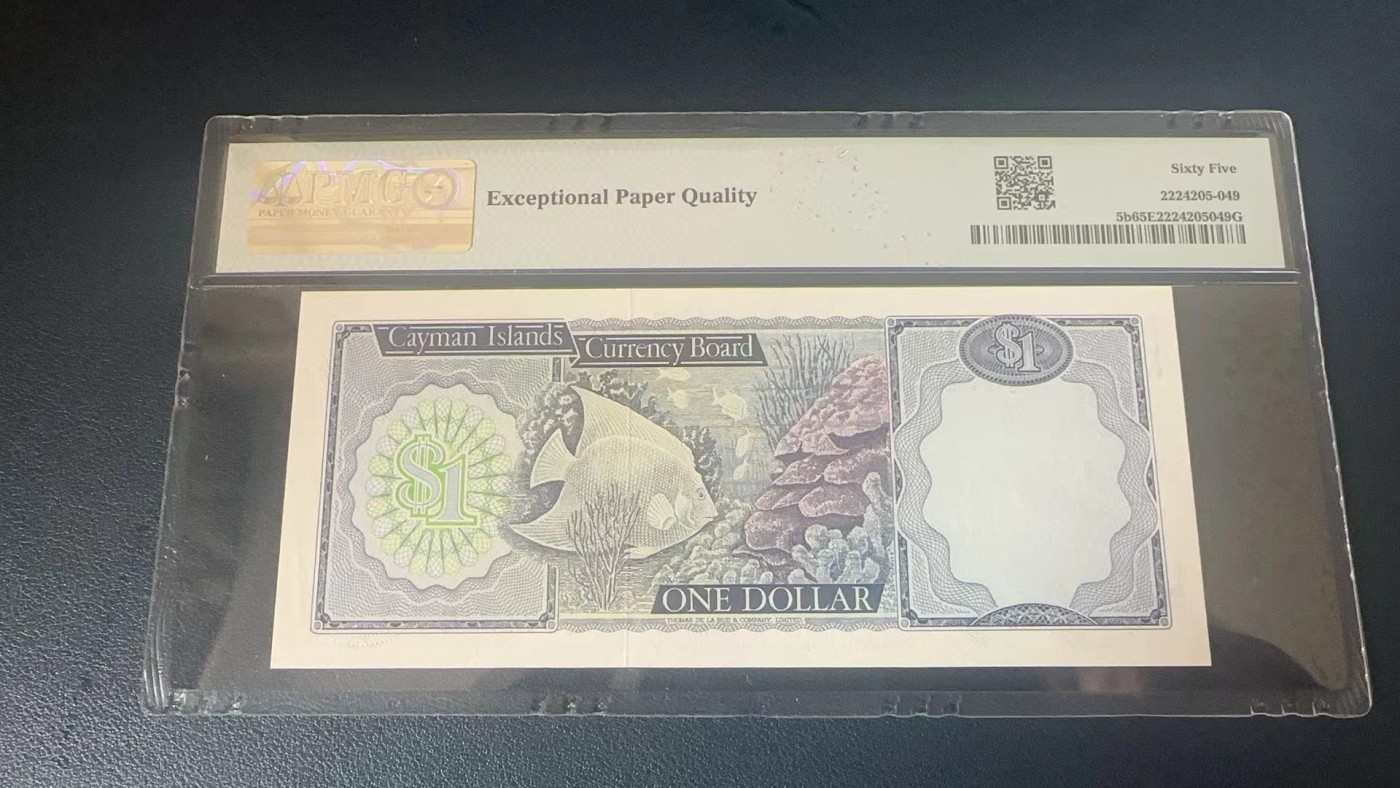 收藏联盟Quantum Auction 第282期拍卖 “多水之乡”-法属圭亚那 开曼群岛1974(1985)年1元 PMG65