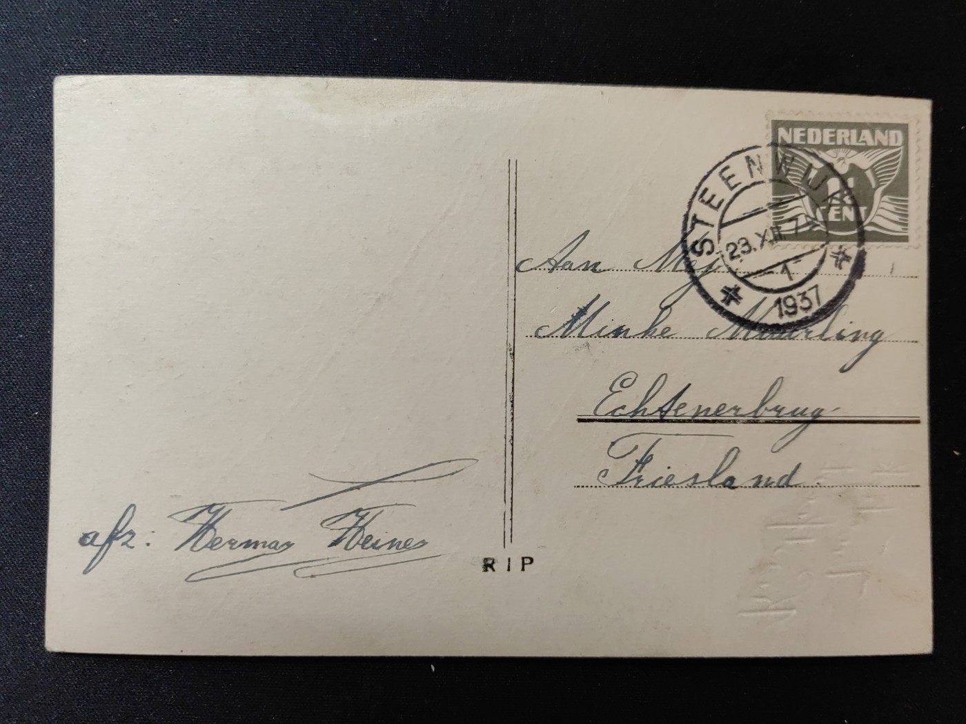 一战时期实寄明信片（精选） 1937年 荷兰明信片