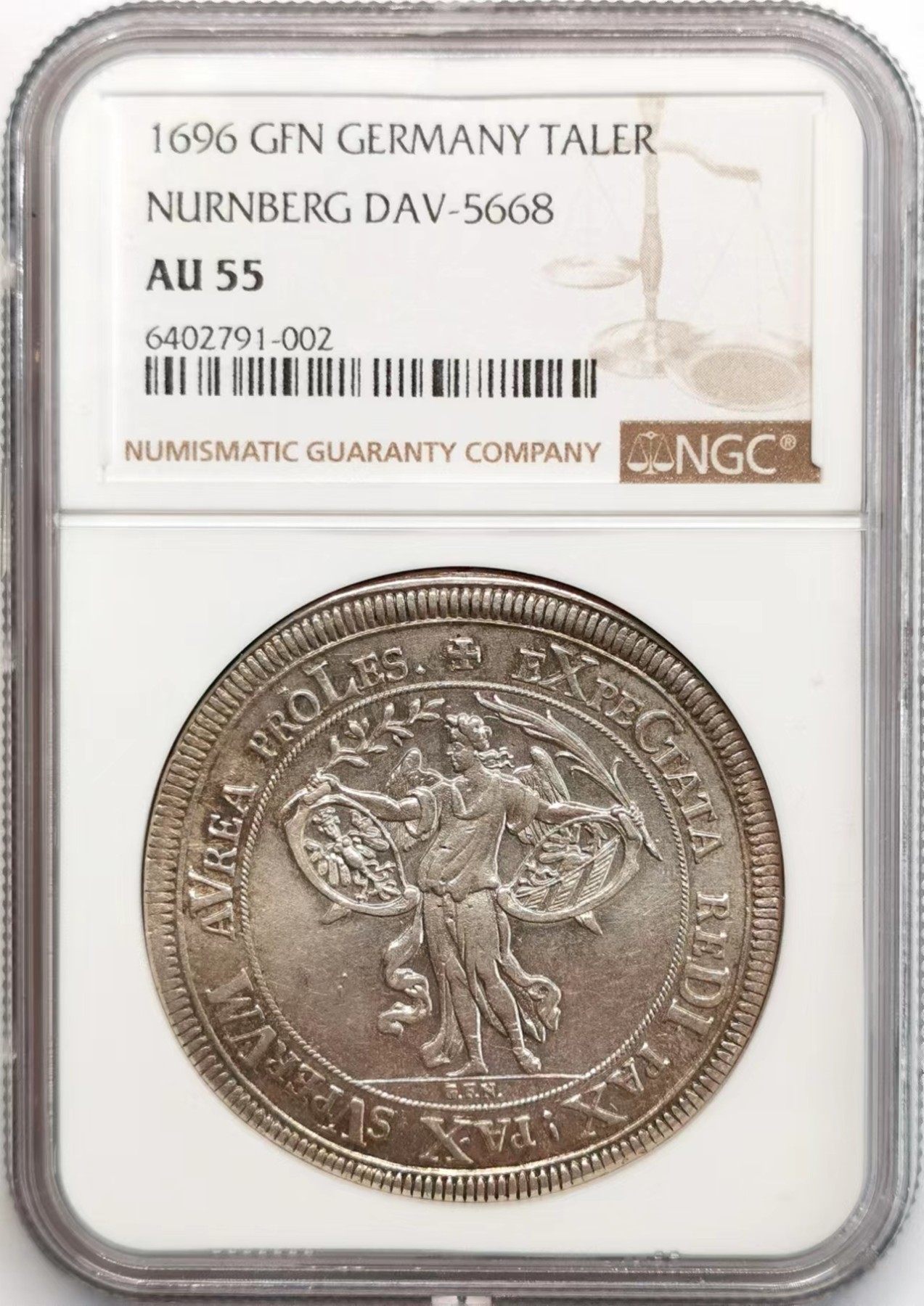 凡希社世界钱币微拍第二百四十八期 1696纽伦堡城市景观泰勒大银NGC-AU55