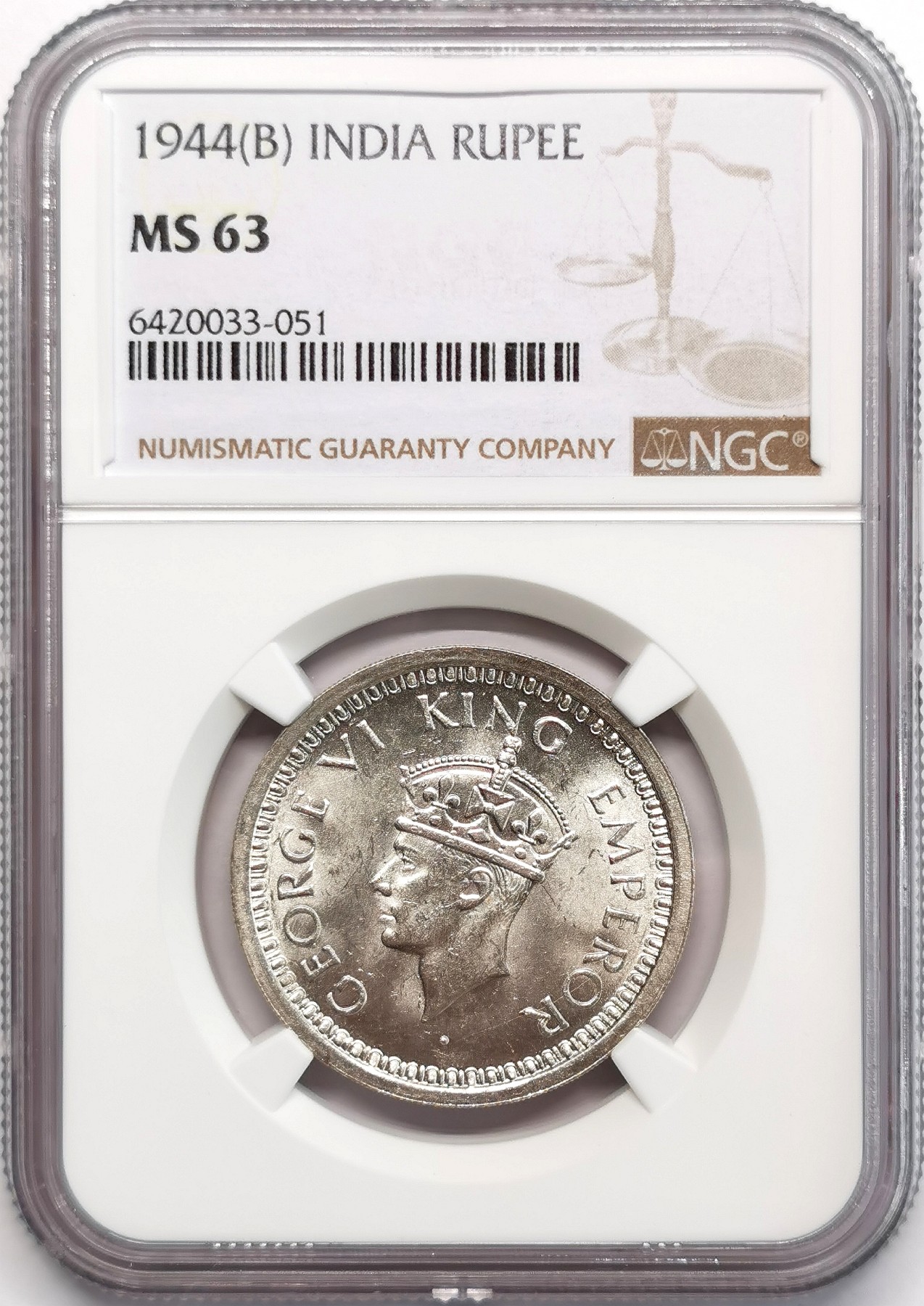 凡希社世界钱币微拍第二百四十八期 1944B英属印度乔六卢比NGC-MS63