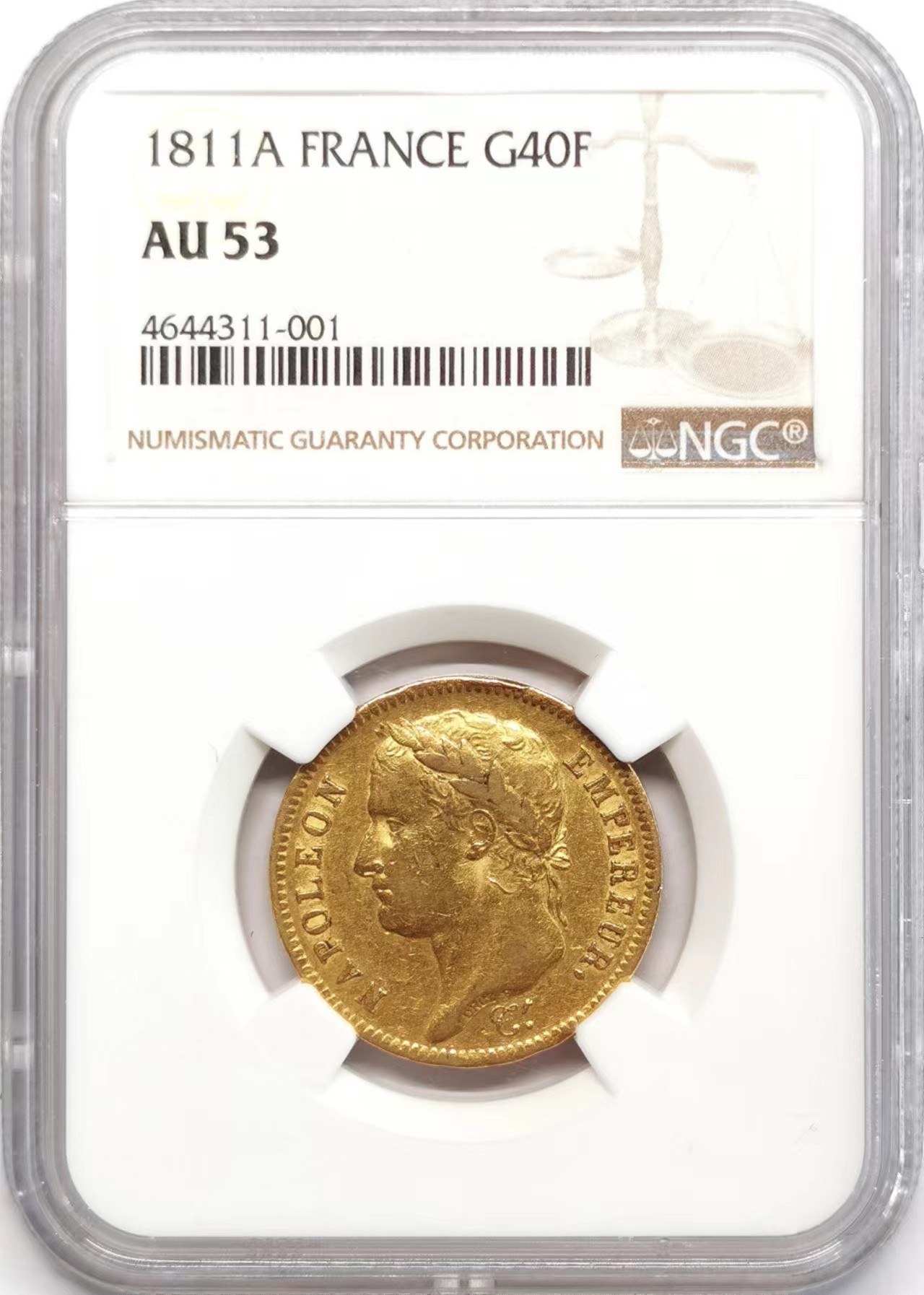 凡希社世界钱币微拍第二百四十八期 1811A法国拿破仑桂冠像40法郎金币NGC-AU53