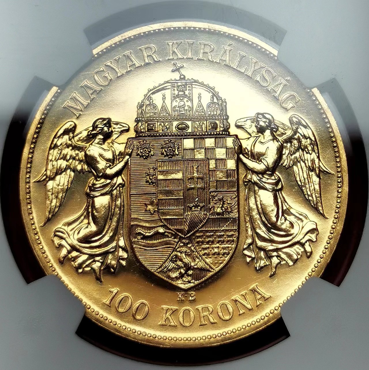 凡希社世界钱币微拍第二百四十八期 荐！1908KB匈牙利100科罗纳金币NGC-PF66天使护持皇冠 33.87g 900金！