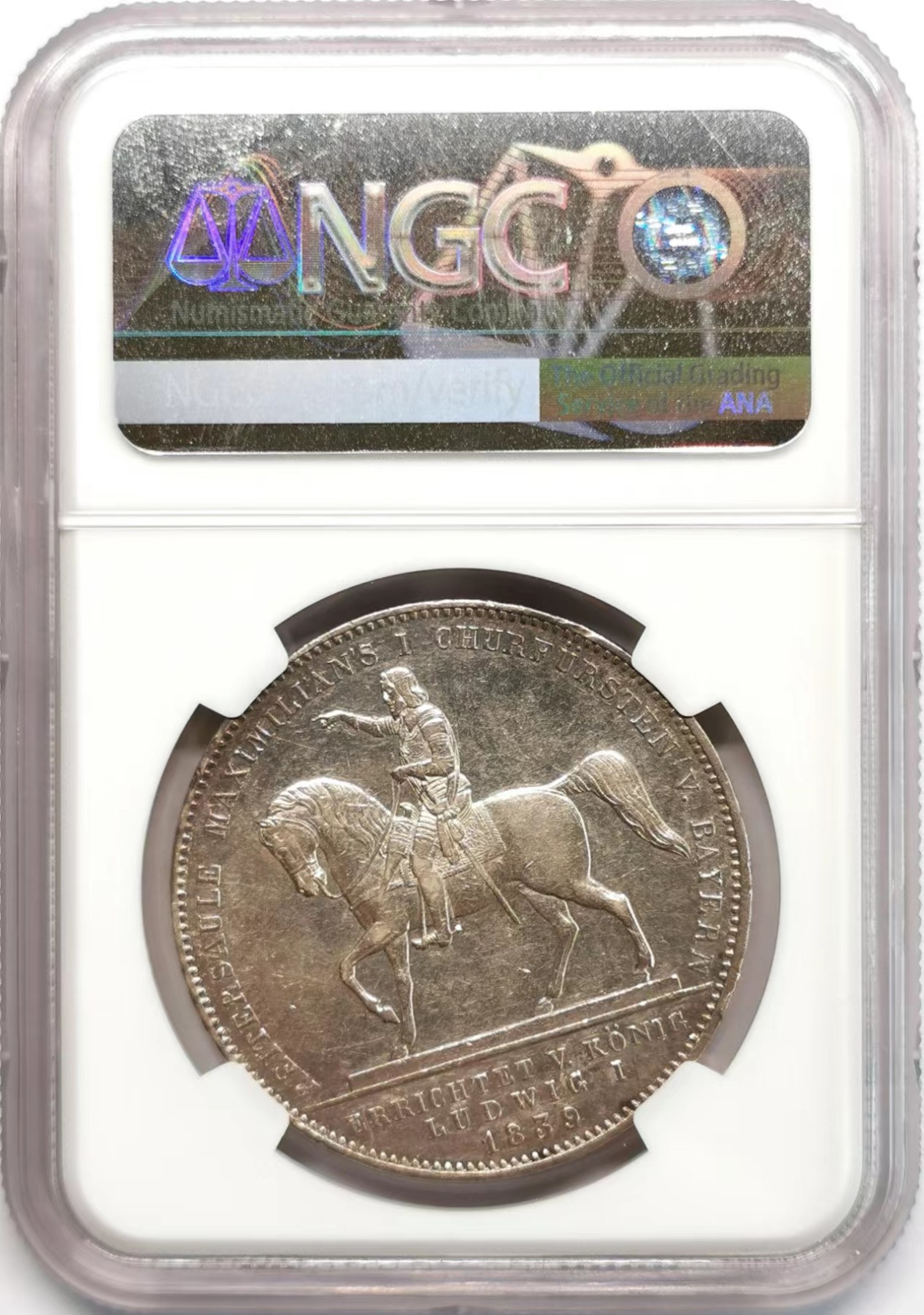 凡希社世界钱币微拍第二百四十八期 1839巴伐利亚选帝侯马克西米利安一世纪念2泰勒大银NGC-AU58