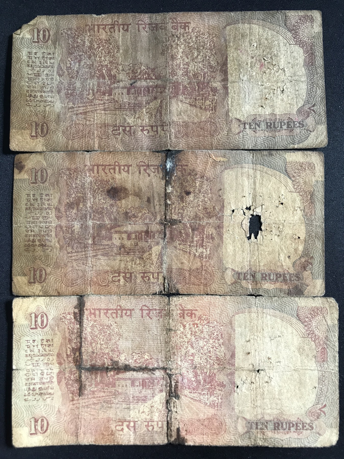 第2期 纸币专场 （无押金，捡漏，全场20包邮，偏远地区除外，接收代拍业务） 印度10卢比三张