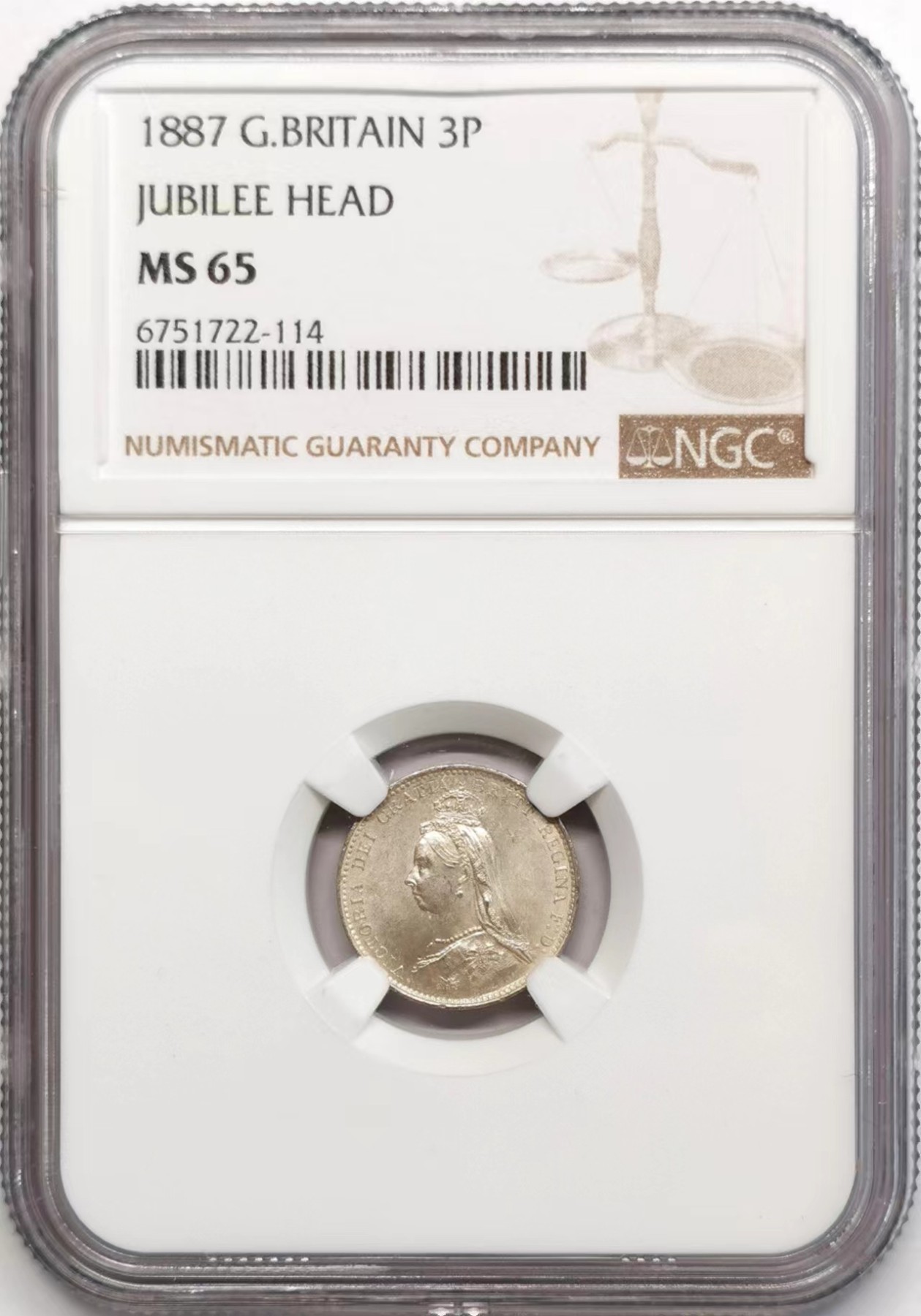 凡希社世界钱币微拍第二百四十八期 1887英国高冠3便士NGC-MS65