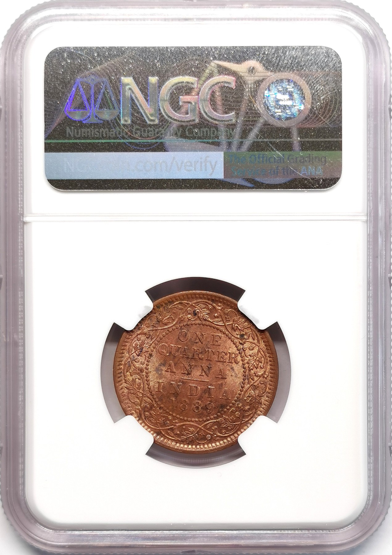 凡希社世界钱币微拍第二百四十八期 1889C英属印度小维1/4安那NGC-MS63
