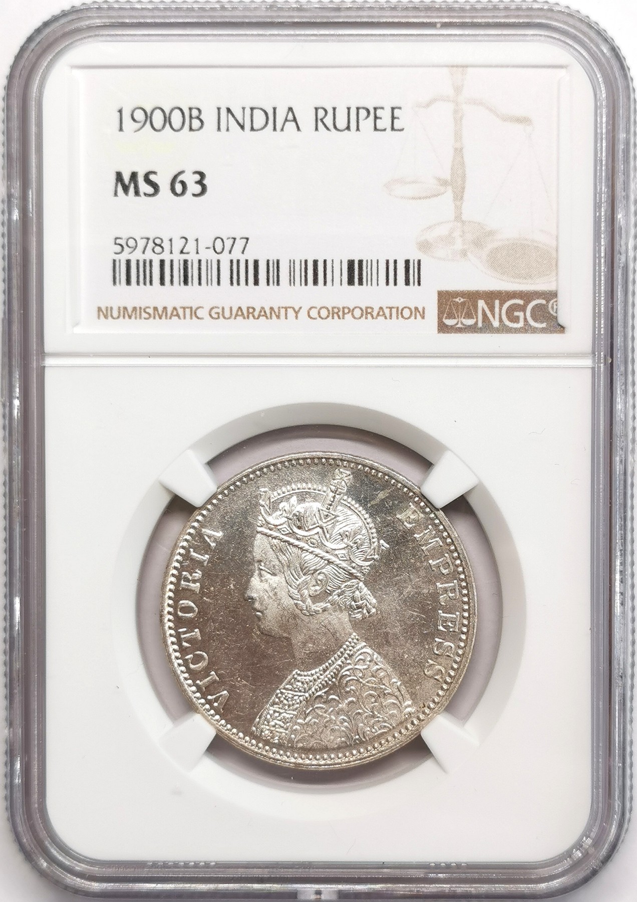 凡希社世界钱币微拍第二百四十八期 1900B英属印度小维卢比NGC-MS63