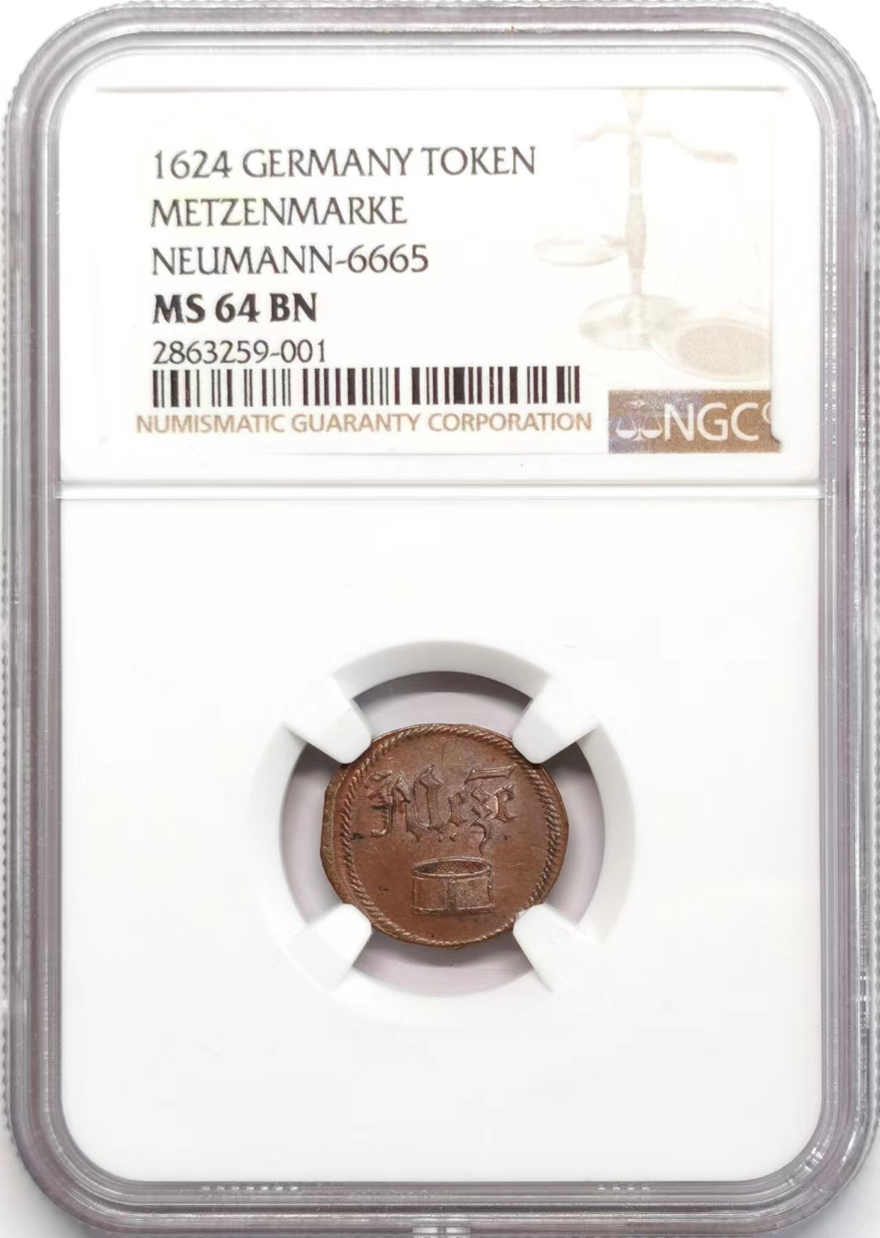 凡希社世界钱币微拍第二百四十八期 1624奥格斯堡铜代用币NGC-MS64