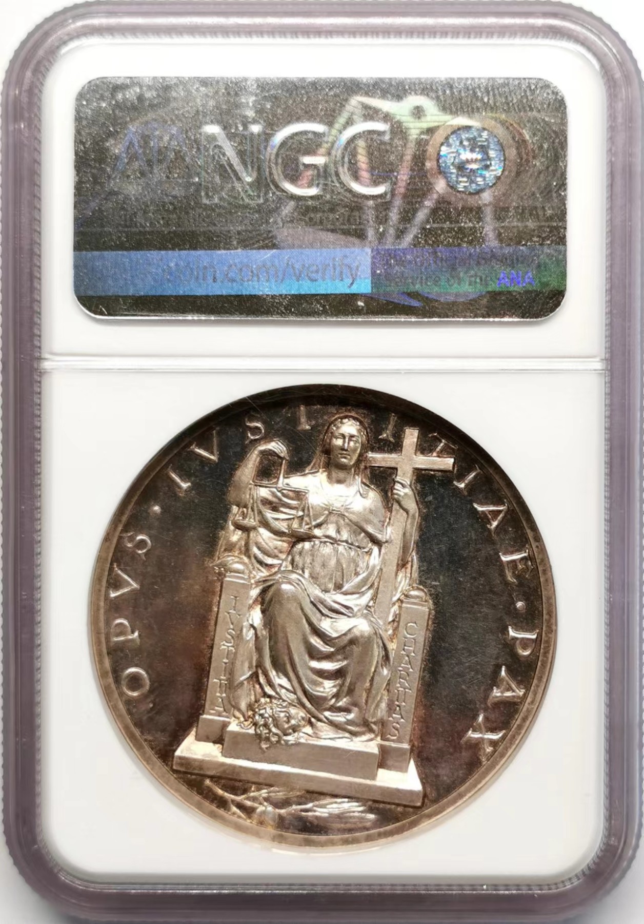凡希社世界钱币微拍第二百四十八期 1940梵蒂冈正义与和平纪念银章NGC-MS63