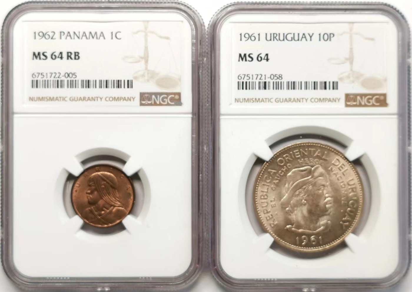 凡希社世界钱币微拍第二百四十八期 巴拿马乌拉圭铜镍一对NGC