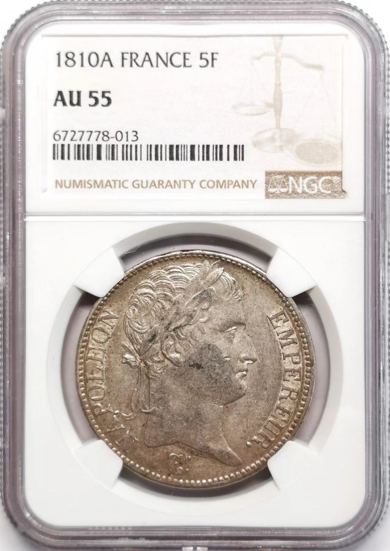 凡希社世界钱币微拍第二百四十八期 1810A法国拿破仑桂冠像5法郎大银NGC-AU55