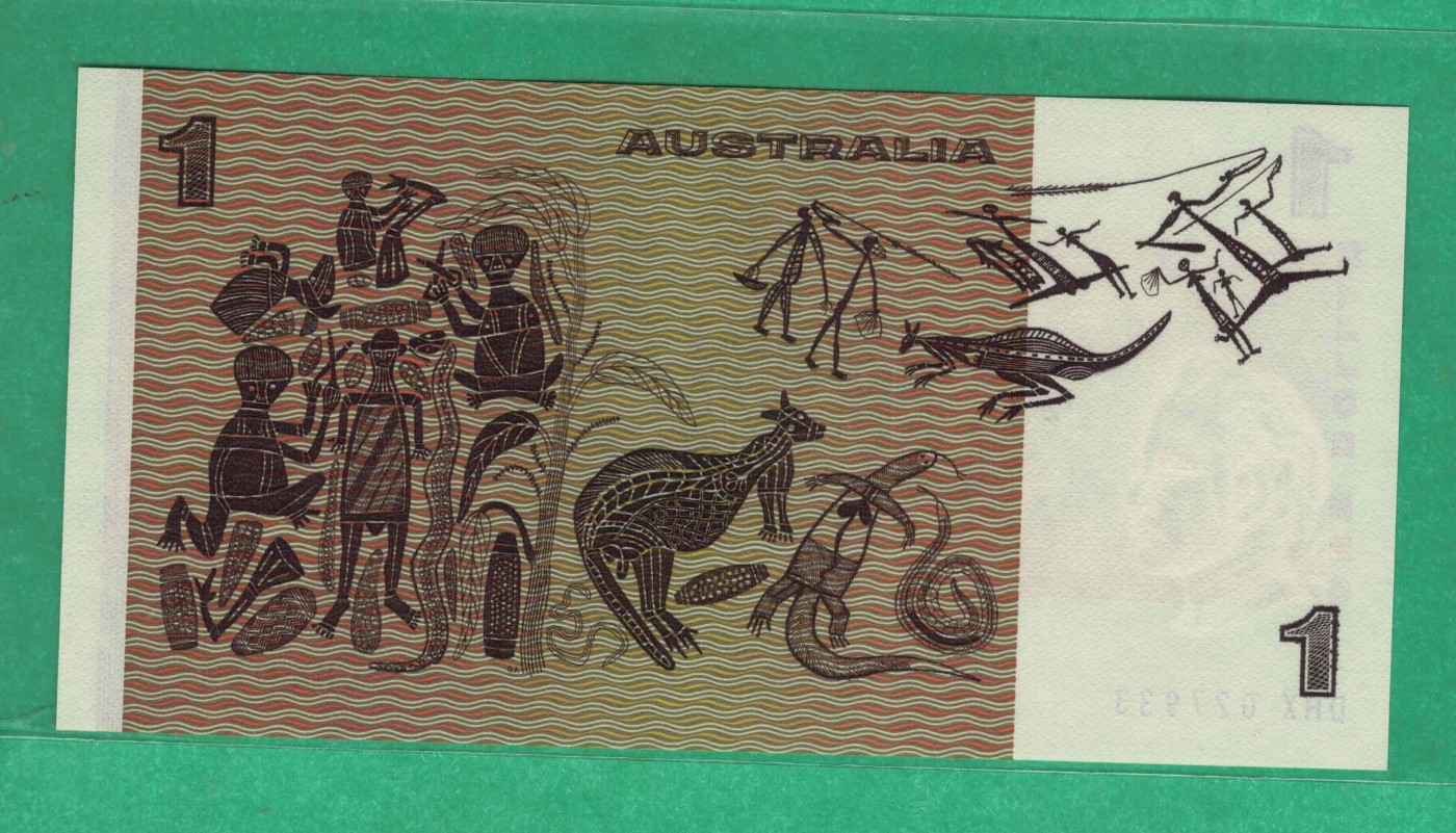 澳大利亚1974年至1983年版(1983年)1元 P-42d 签名如图 无4 33双尾 实物图 UNC