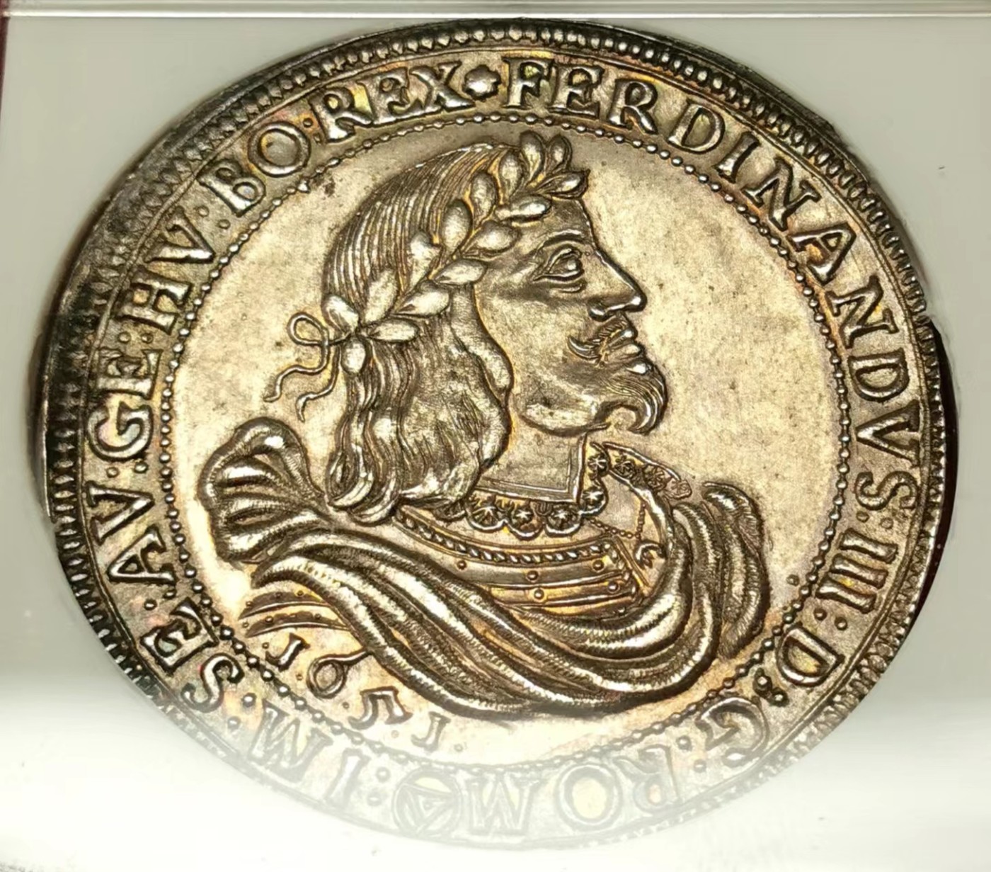 凡希社世界钱币微拍第二百四十八期 稀！1651神罗斐迪南三世桂冠像泰勒大银NGC-MS61罕见版式压箱底品质！