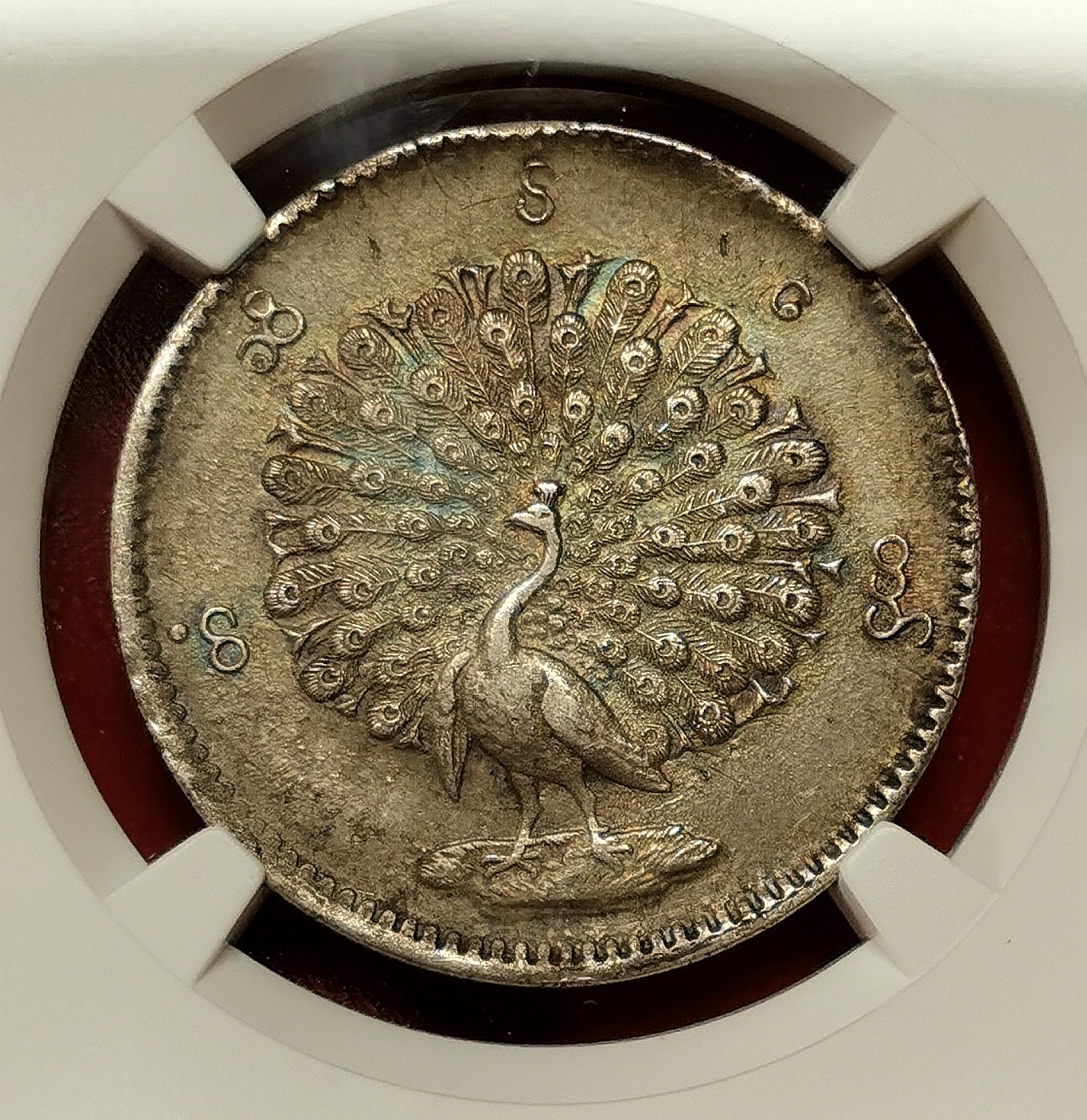 凡希社世界钱币微拍第二百四十八期 荐！1852缅甸孔雀KYAT银币NGC-AU58羽毛与眼睛！