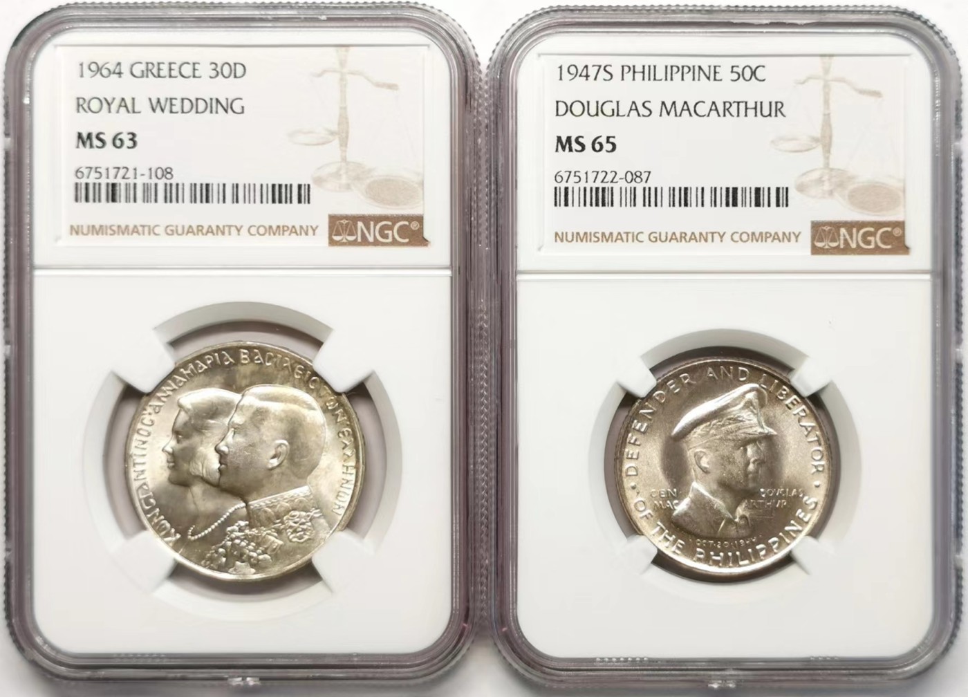 凡希社世界钱币微拍第二百四十八期 希腊菲律宾银币两枚一组NGC