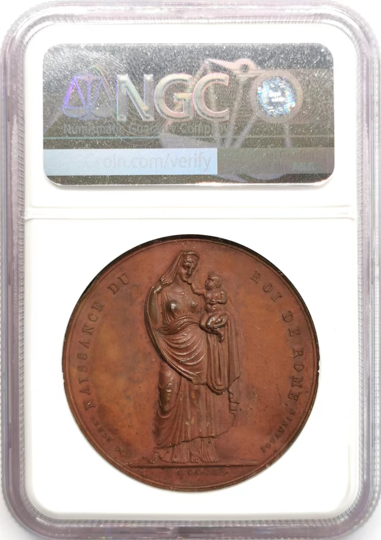 凡希社世界钱币微拍第二百四十八期 1840法国拿破仑幼子罗马王的诞生纪念铜章NGC-MS63附藏家标签纸！