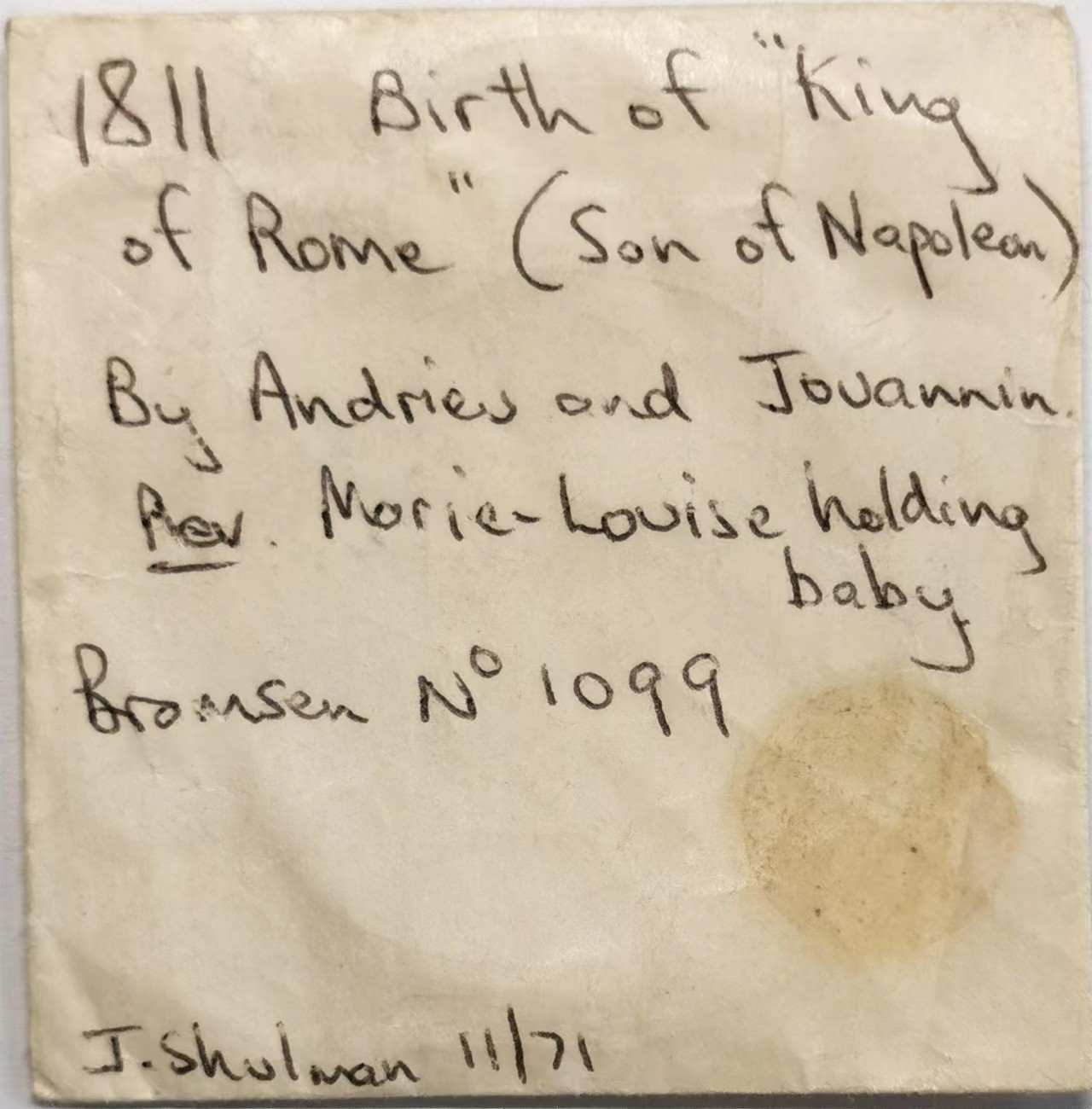 凡希社世界钱币微拍第二百四十八期 1840法国拿破仑幼子罗马王的诞生纪念铜章NGC-MS63附藏家标签纸！