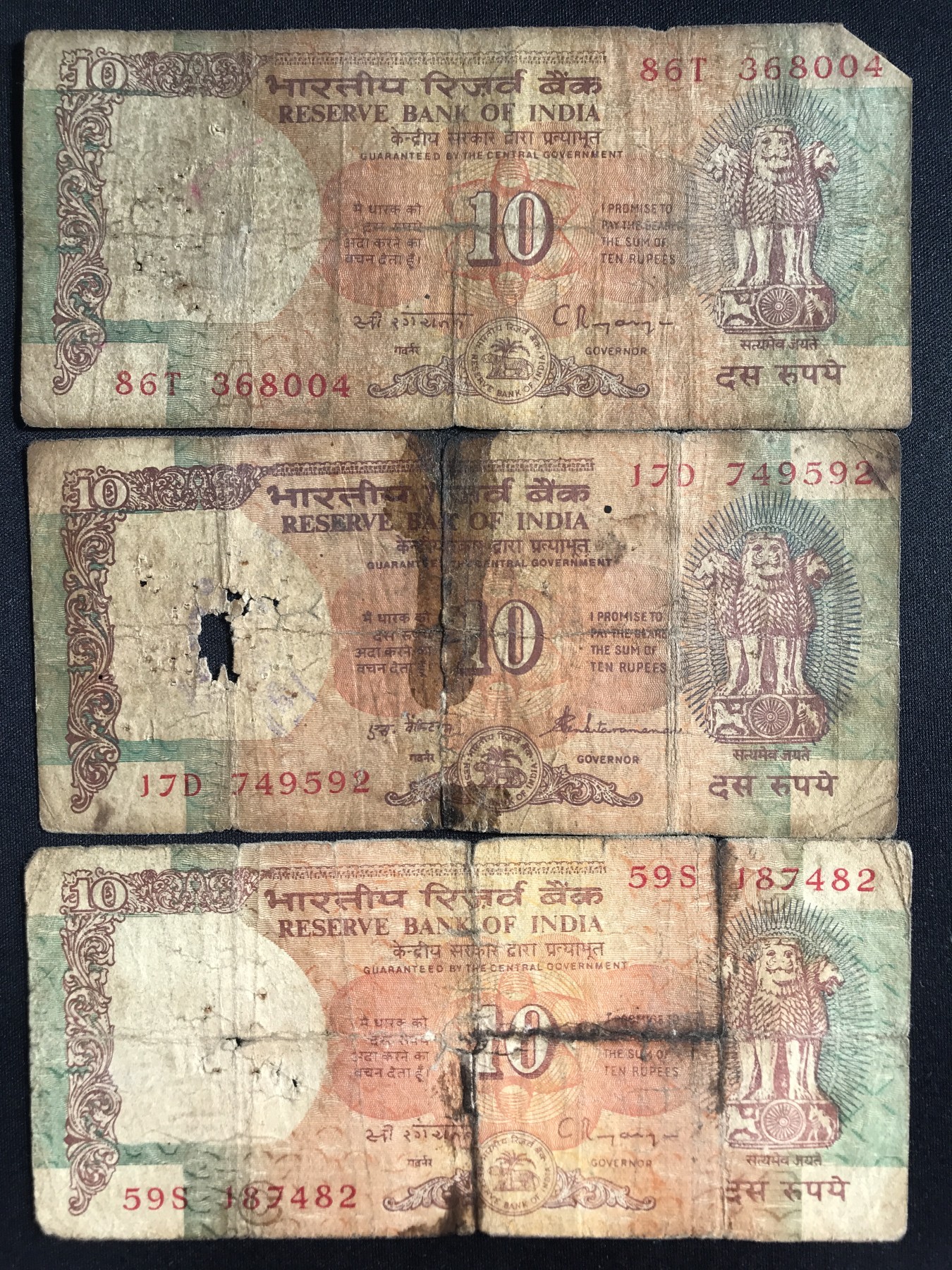 第2期 纸币专场 （无押金，捡漏，全场20包邮，偏远地区除外，接收代拍业务） 印度10卢比三张