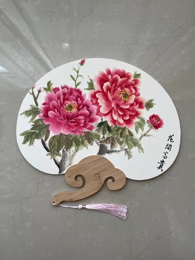 纯手手工绘制，艺术团扇，放漏，无佣金 - 花开富贵，纯手工绘制，如意团扇