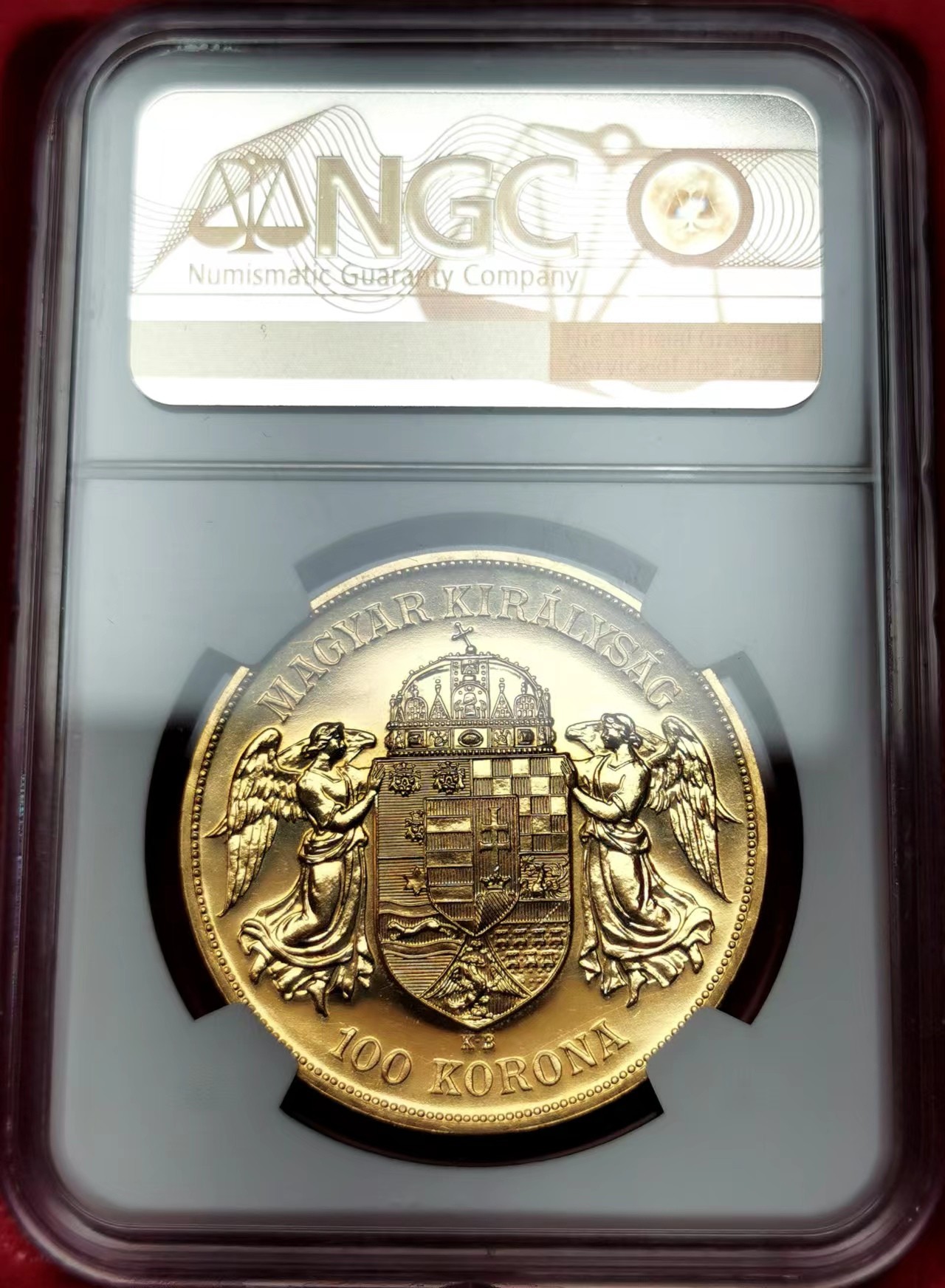 凡希社世界钱币微拍第二百四十八期 荐！1908KB匈牙利100科罗纳金币NGC-PF66天使护持皇冠 33.87g 900金！