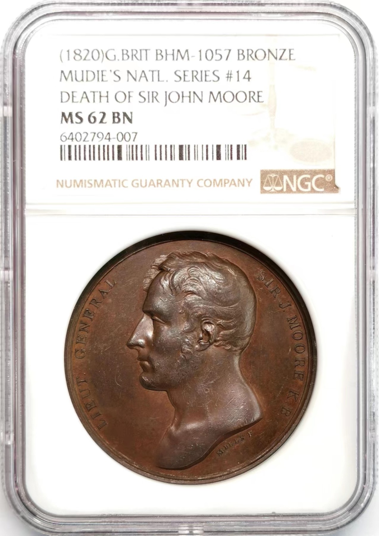 凡希社世界钱币微拍第二百四十八期 1820英国约翰摩尔爵士纪念铜章NGC-MS62