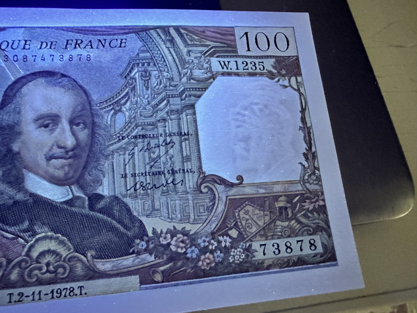 《外钞收藏家》第二百九十二期（连拍第三场） 1978年法国100法郎 全新 无针孔无潮 有一道压痕