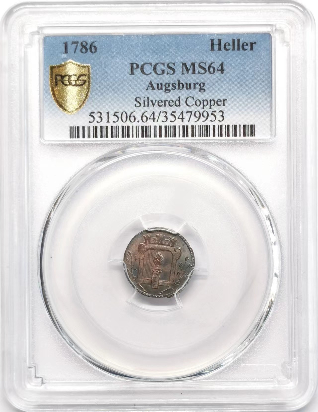 凡希社世界钱币微拍第二百四十八期 1786奥格斯堡HELLER铜币PCGS-MS64
