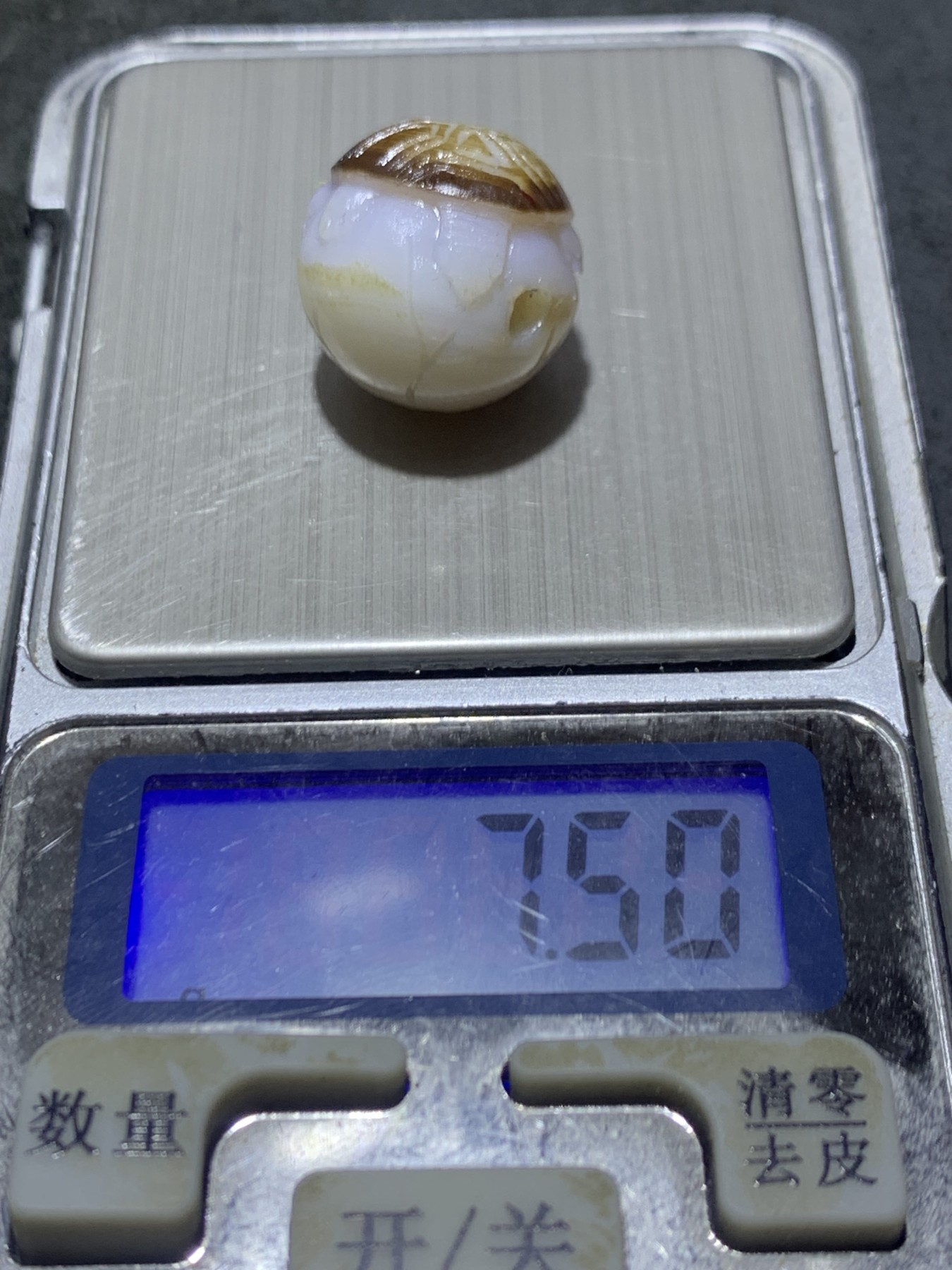 精美高玉化亚光海洋玉髓手工俏色巧雕长寿龟圆珠一个！