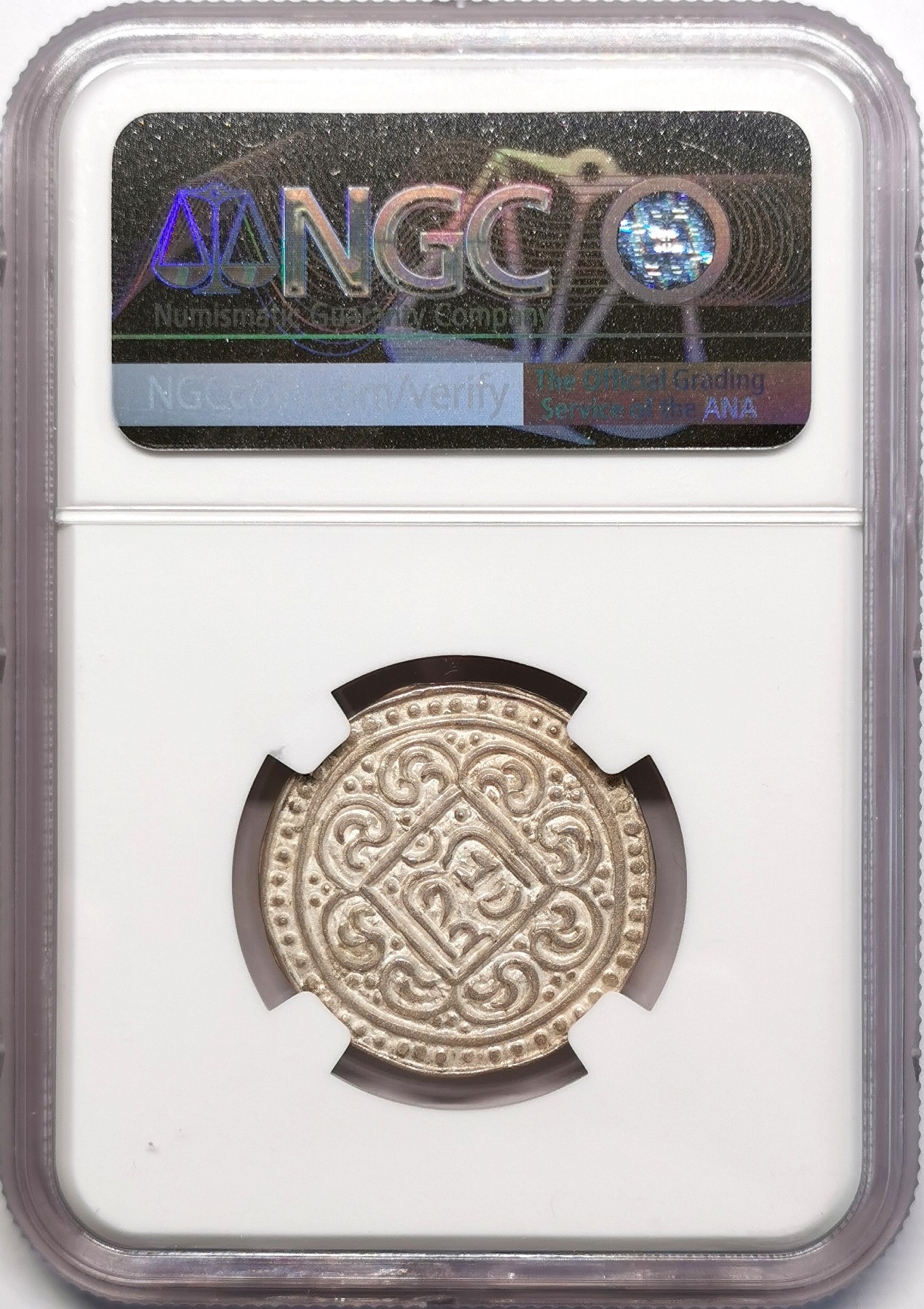 凡希社世界钱币微拍第二百四十八期 1890中国西藏九阿尼西香火钱NGC-MS62银光淡彩！