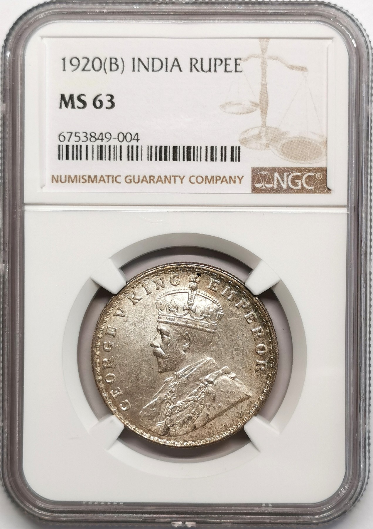 凡希社世界钱币微拍第二百四十八期 1920B英属印度乔五卢比NGC-MS63