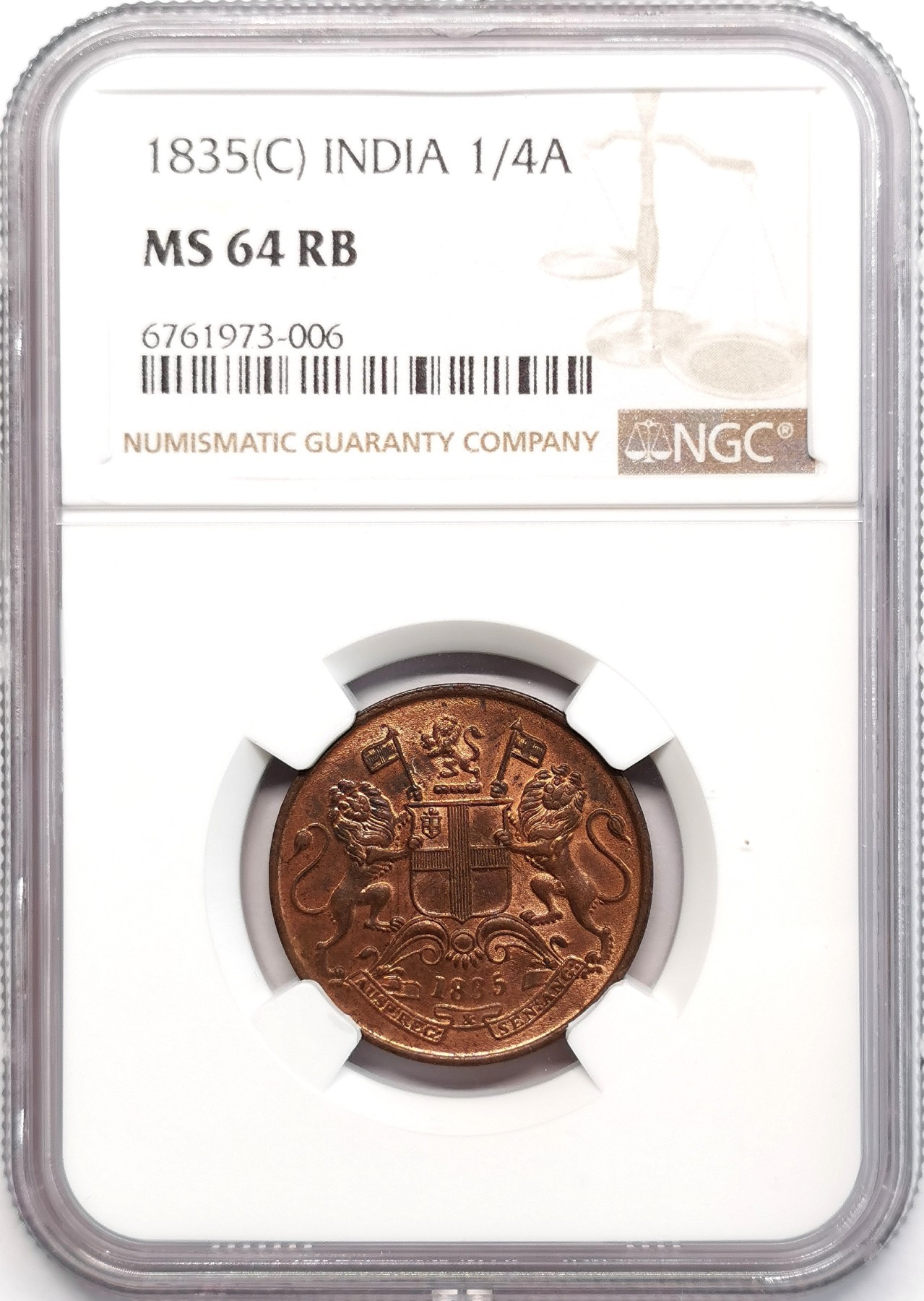 凡希社世界钱币微拍第二百四十八期 1835东印度公司1/4安那NGC-MS64