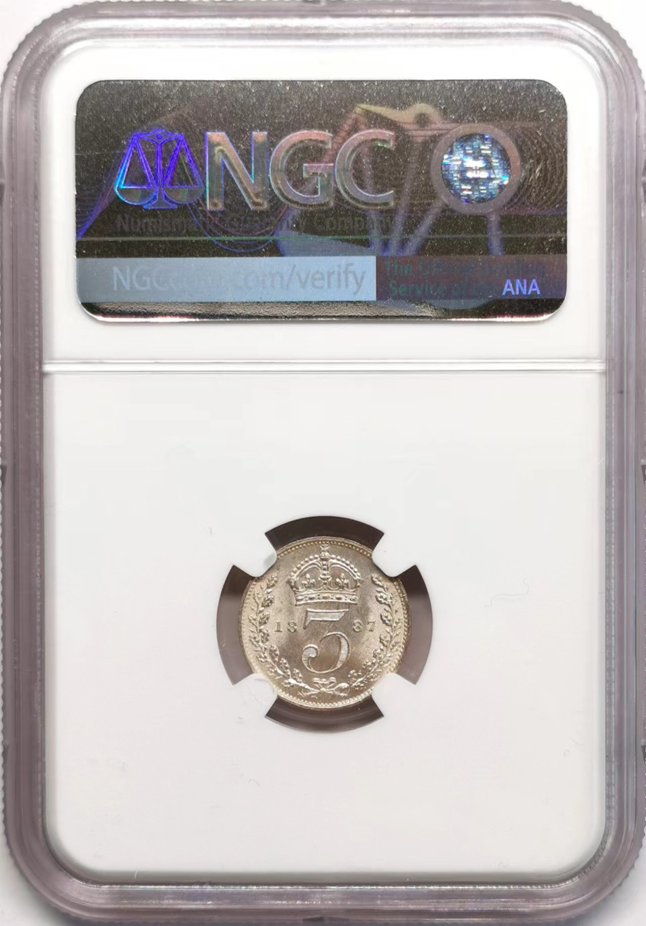 凡希社世界钱币微拍第二百四十八期 1887英国高冠3便士NGC-MS65