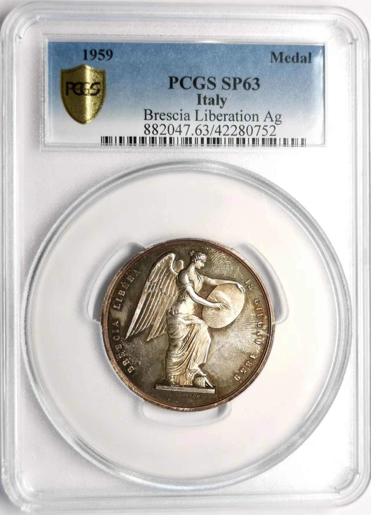 凡希社世界钱币微拍第二百四十八期 1858意大利布雷西亚解放纪念银章PCGS-SP63稀见品种！
